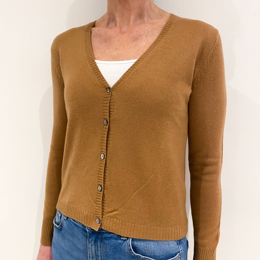 Cinnamon Brown Cashmere V Neck Cardigan Small
