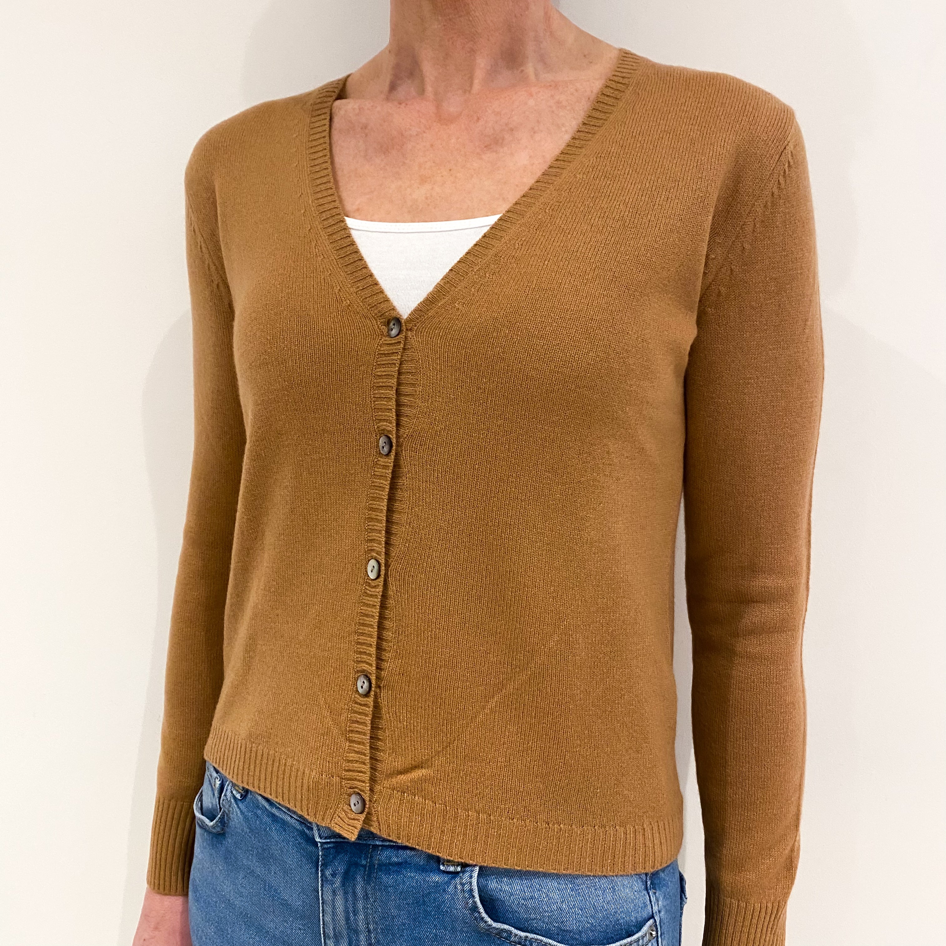 Cinnamon Brown Cashmere V Neck Cardigan Small
