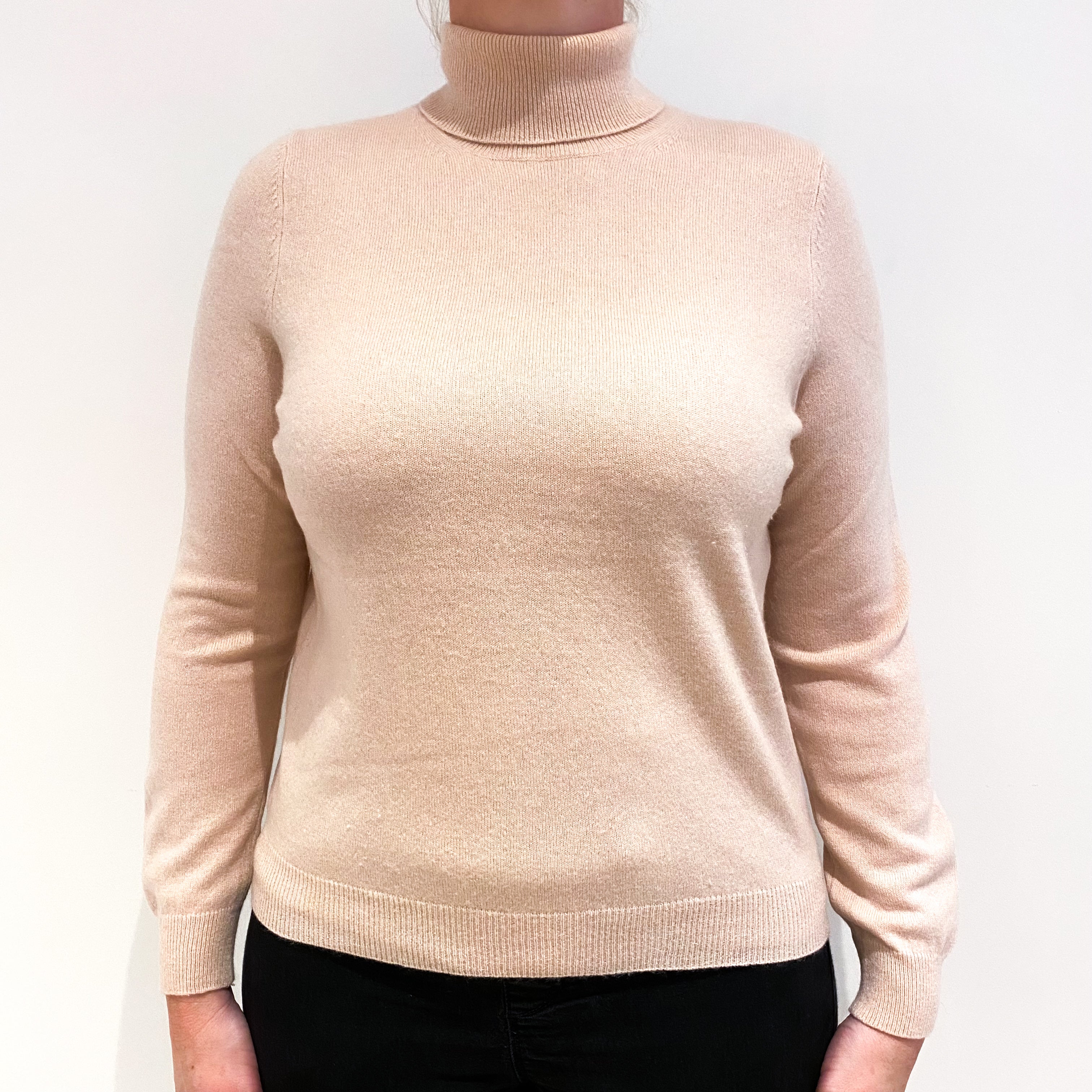 Shell Pink Cashmere Polo Neck Jumper Large