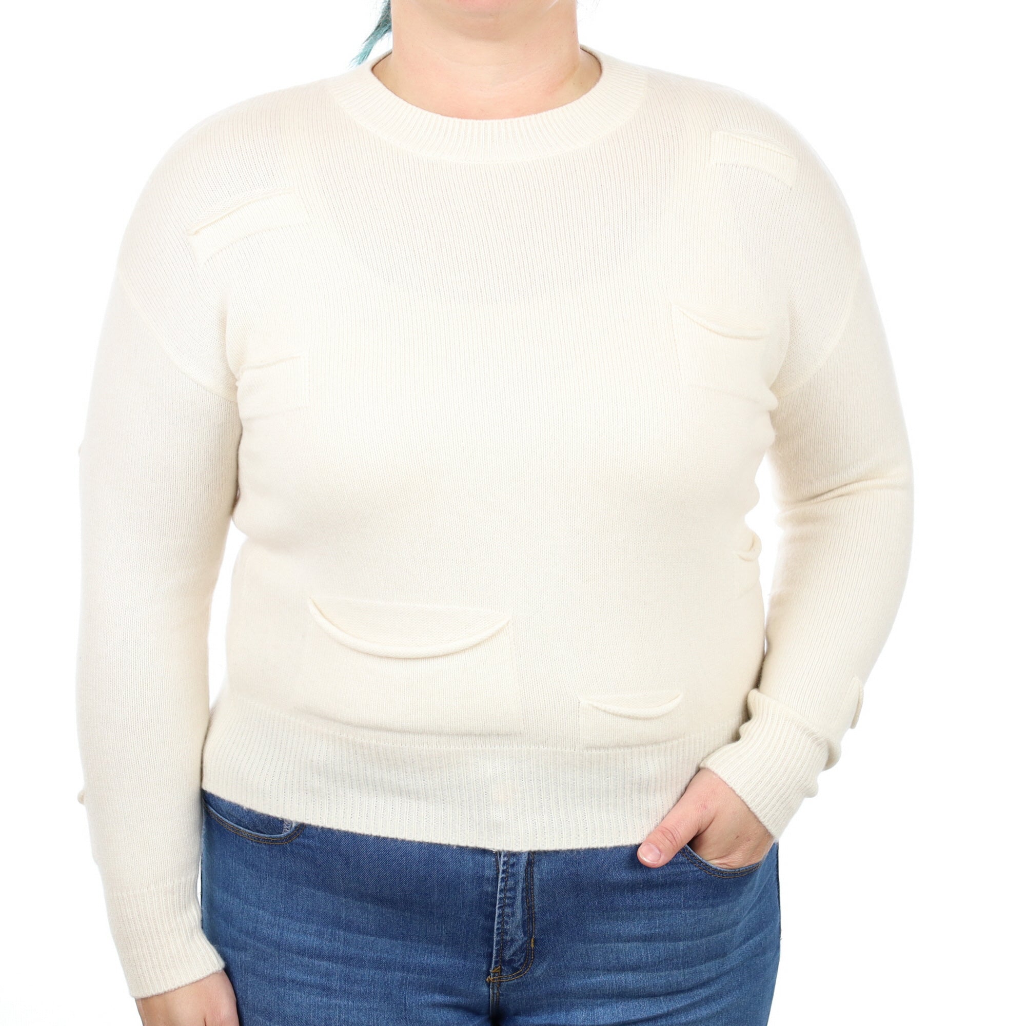 Ivory Heavy Knit Cashmere Crew Neck Jumper Large