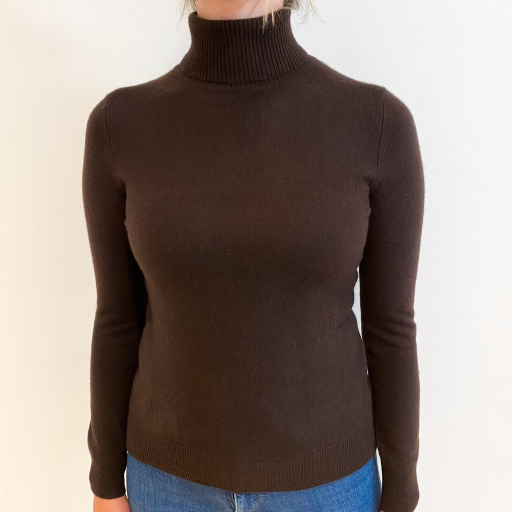 Chocolate Brown Cashmere Polo Neck Jumper Small