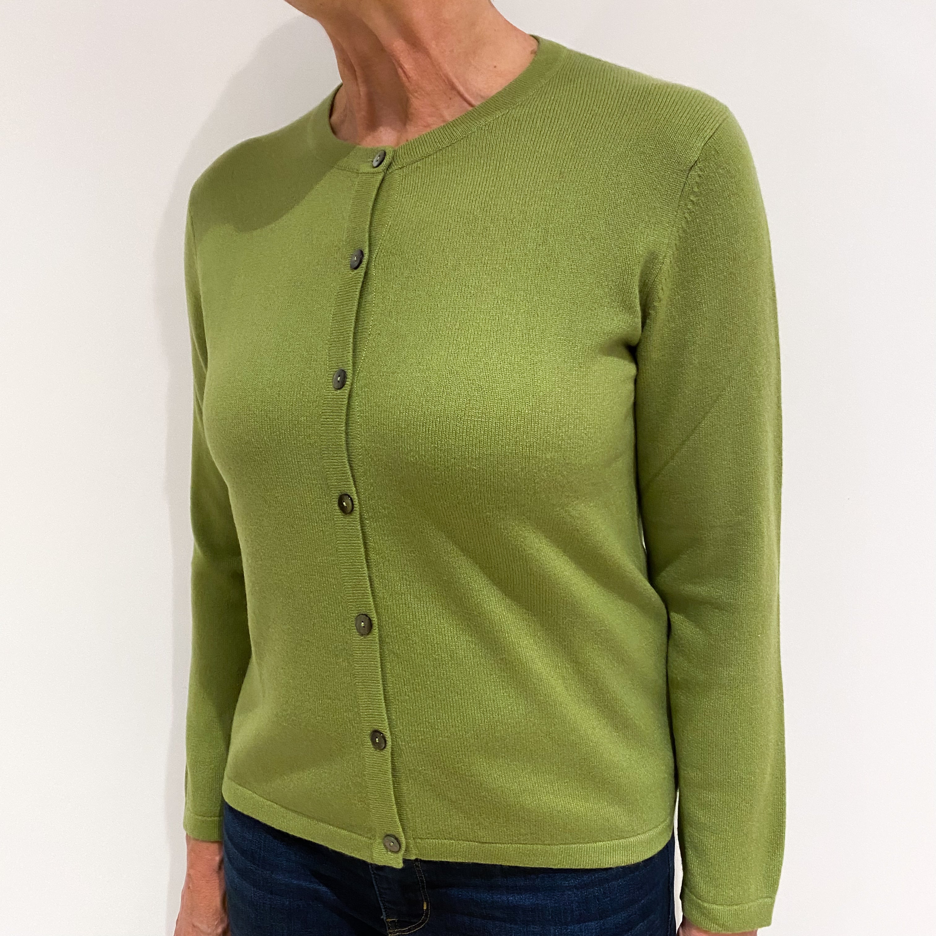 Pear Green Cashmere Crew Neck Cardigan Medium