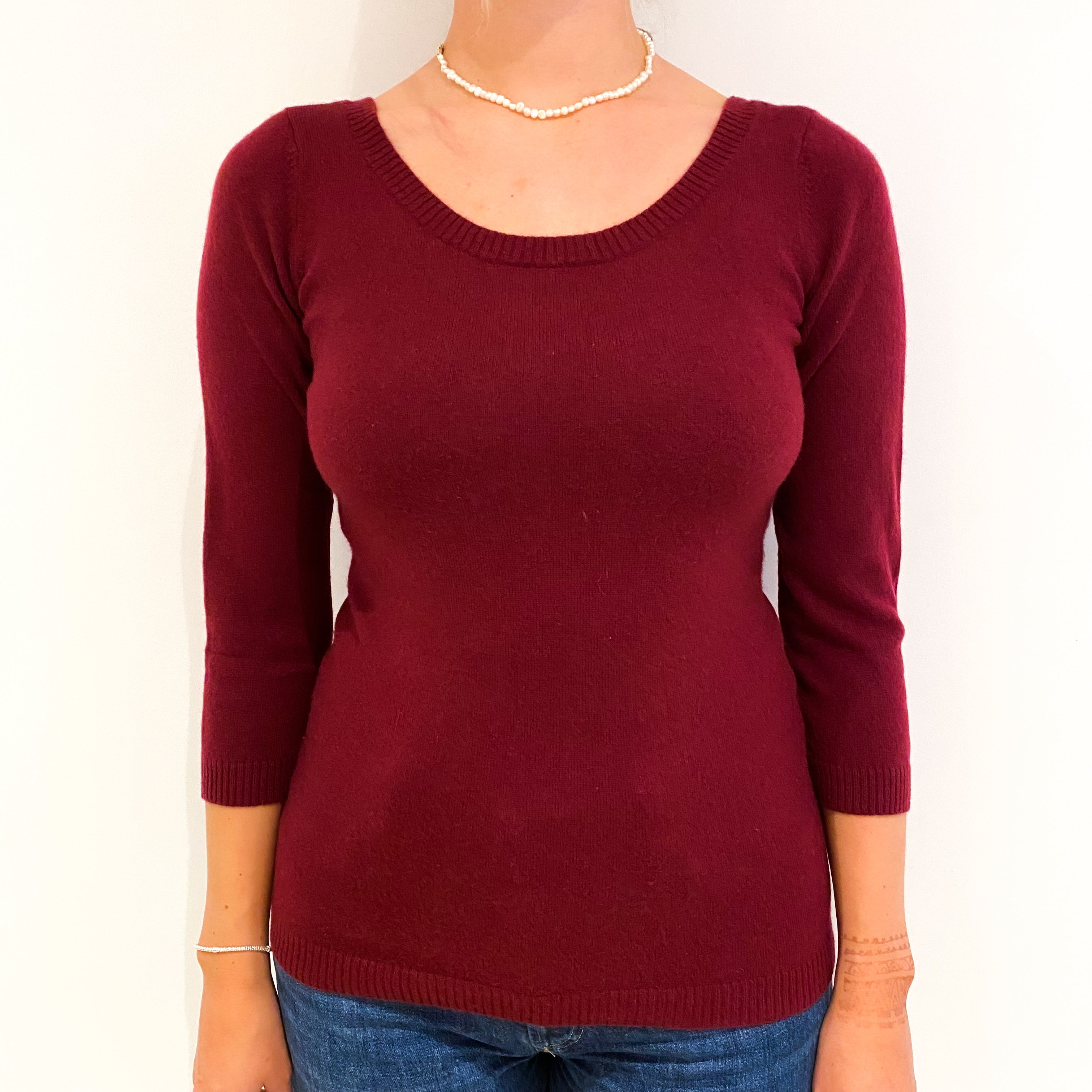 Burgundy Red Cashmere Scoop Neck Jumper Small