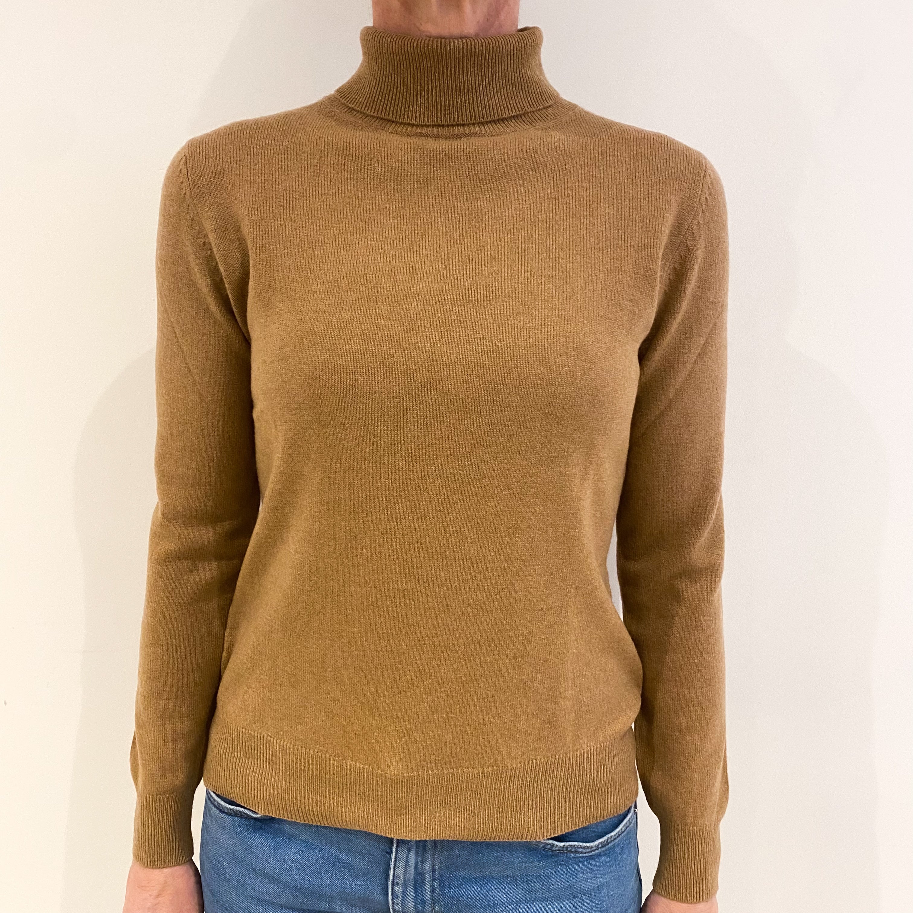 Butterscotch Brown Cashmere Polo Neck Jumper Small