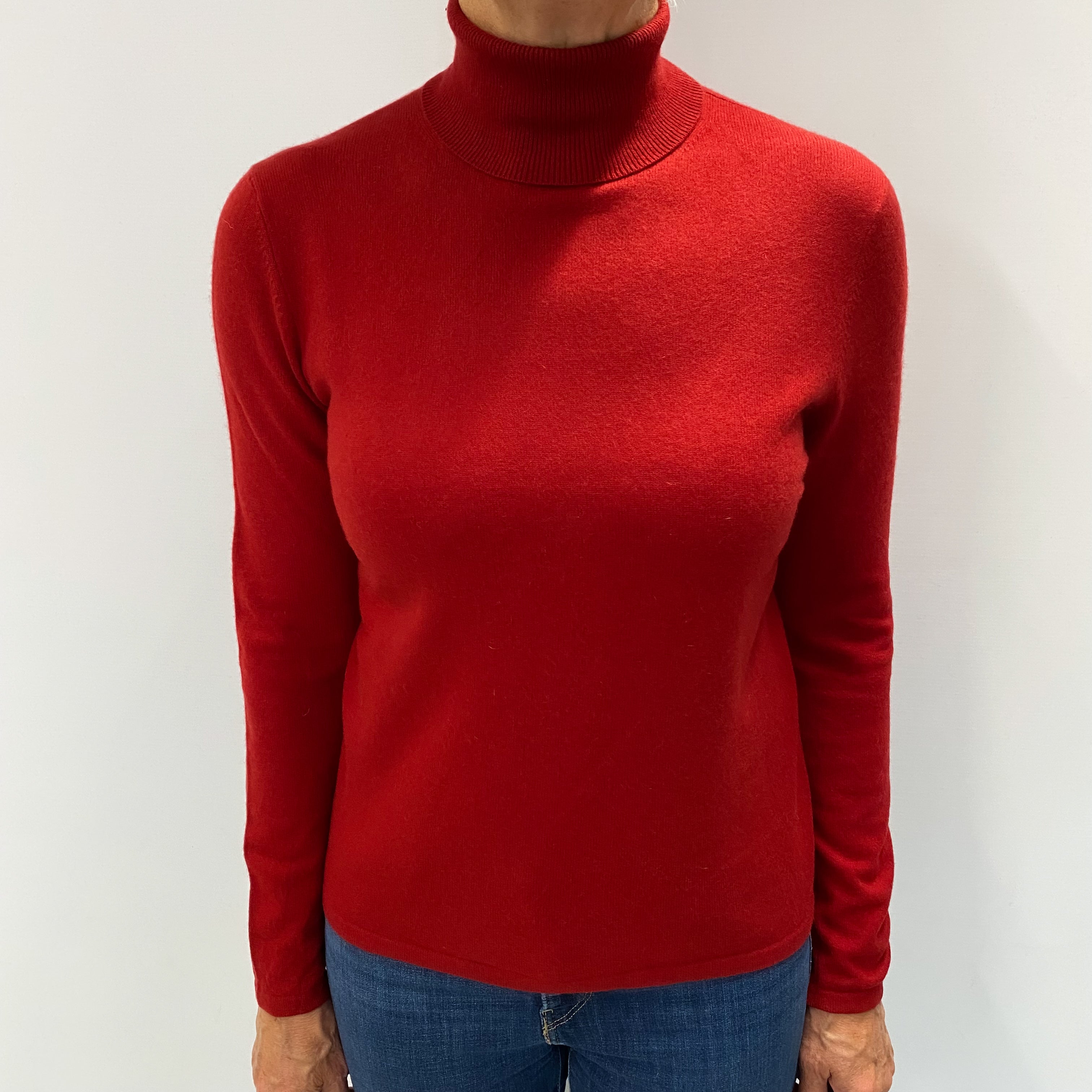 Neiman Marcus Phoenix Red Cashmere Polo Neck Jumper Medium