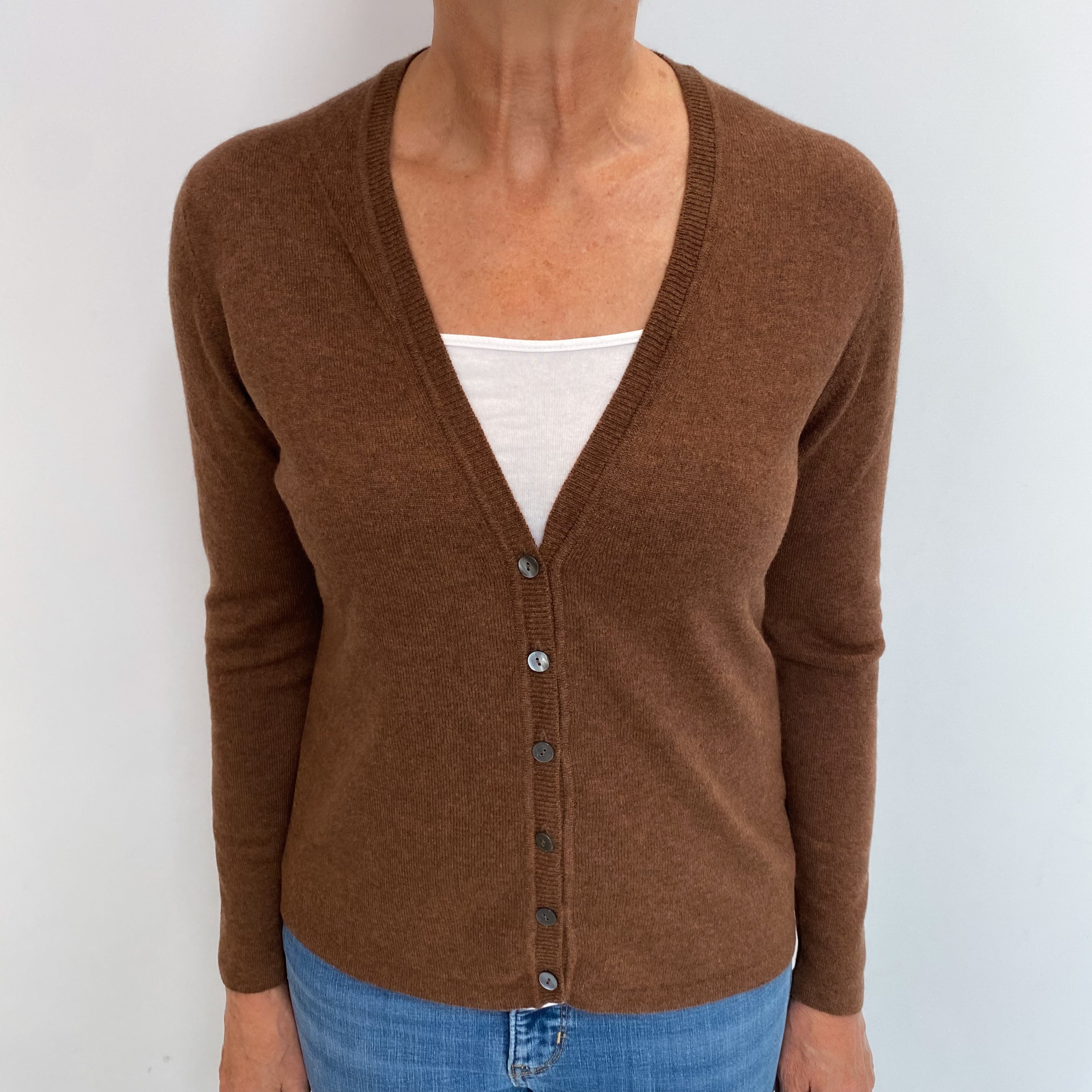 Russet Brown Cashmere V Neck Cardigan  Medium