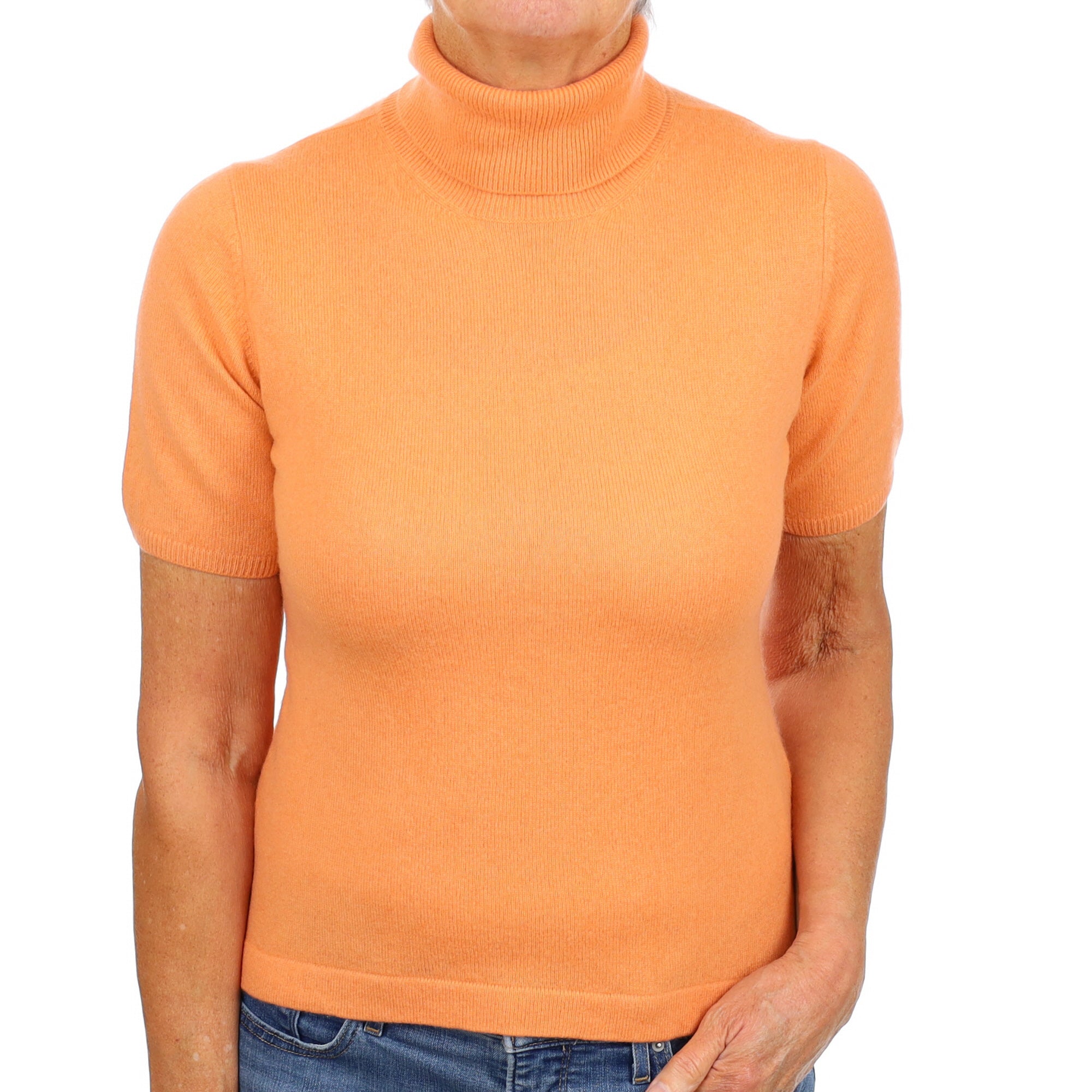 Cantaloupe Orange Cashmere Polo Neck Short Sleeved Jumper Medium
