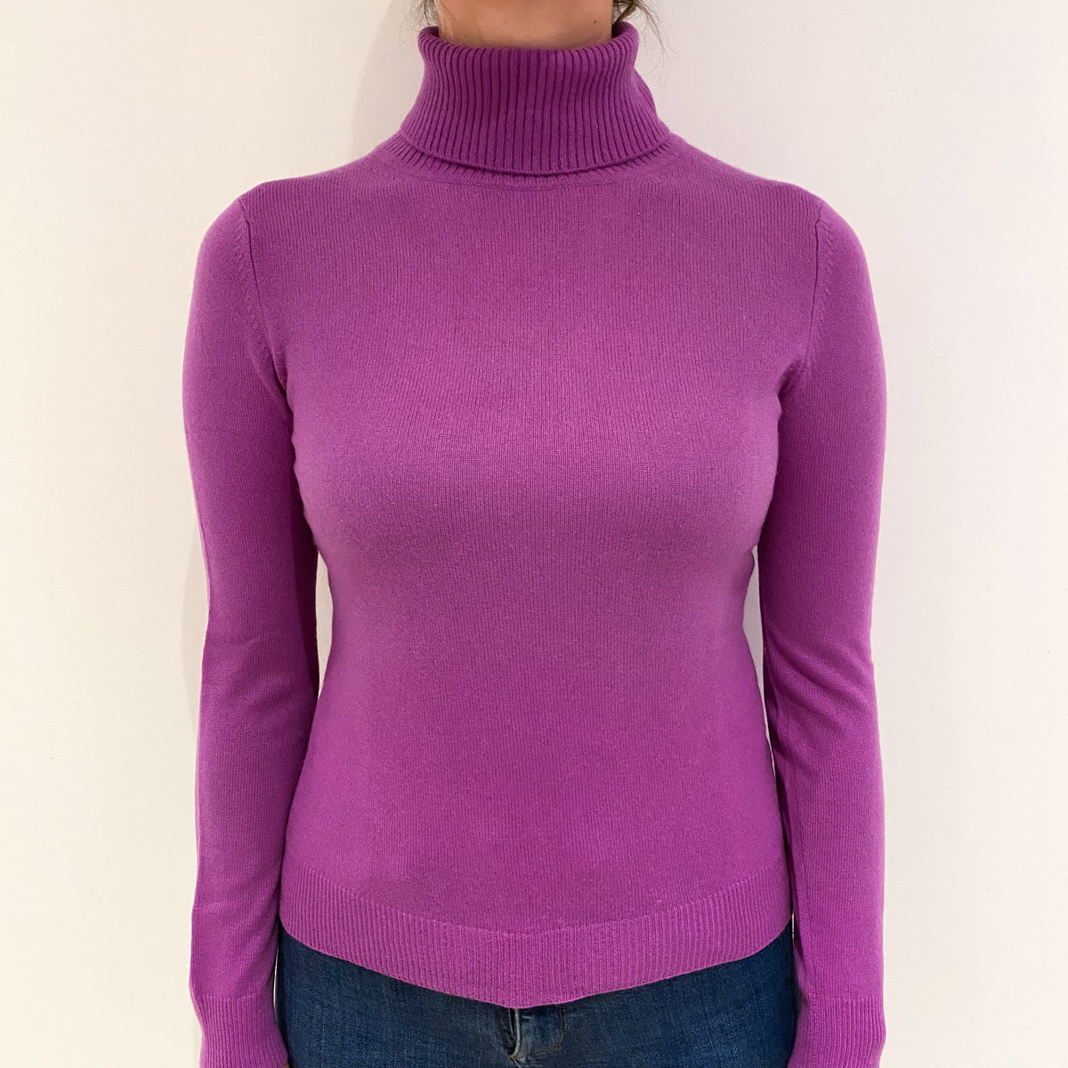 Loganberry Purple Cashmere Polo Neck Jumper Small