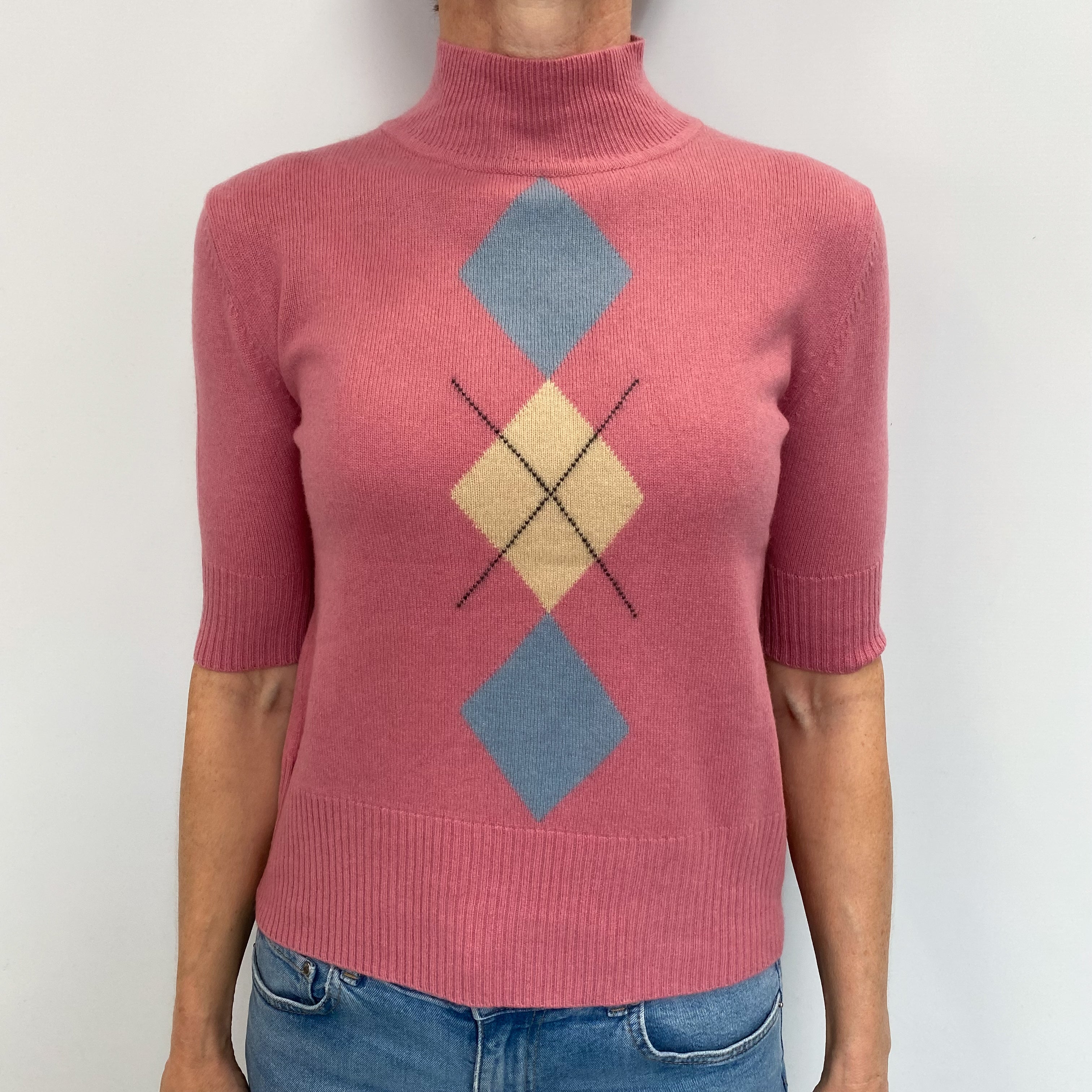 Pink Diamond Cashmere Half Sleeved Turtle Neck Jumper Small