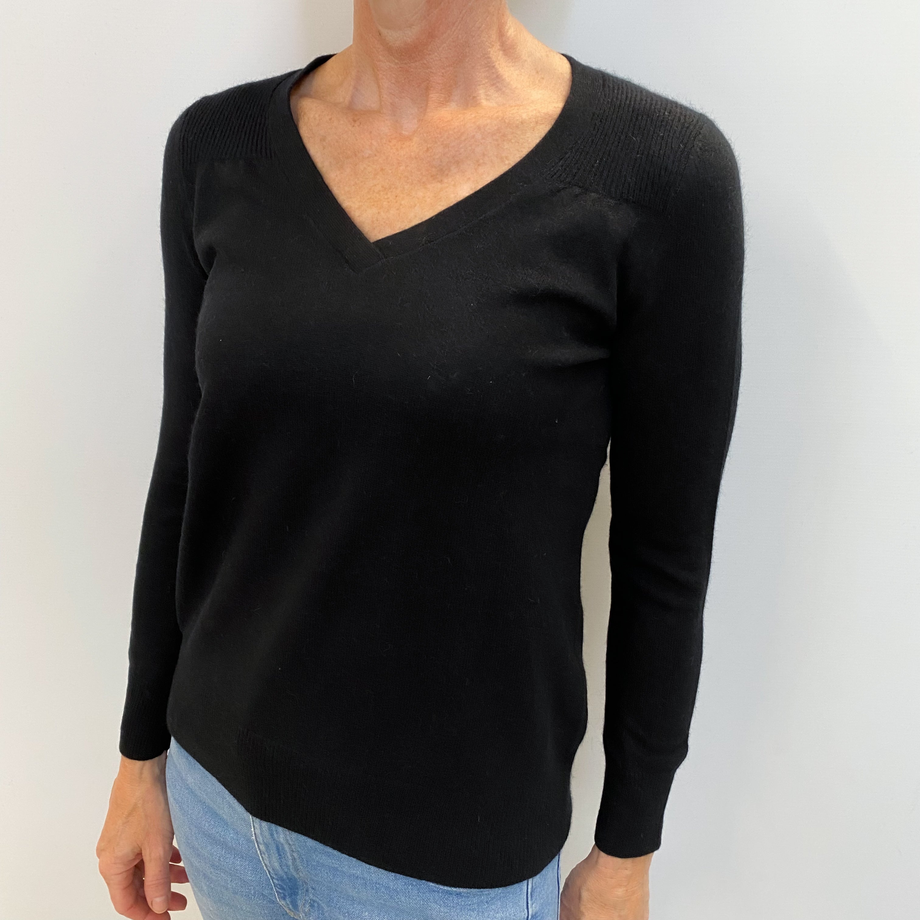 Black Cashmere V Neck Jumper Small