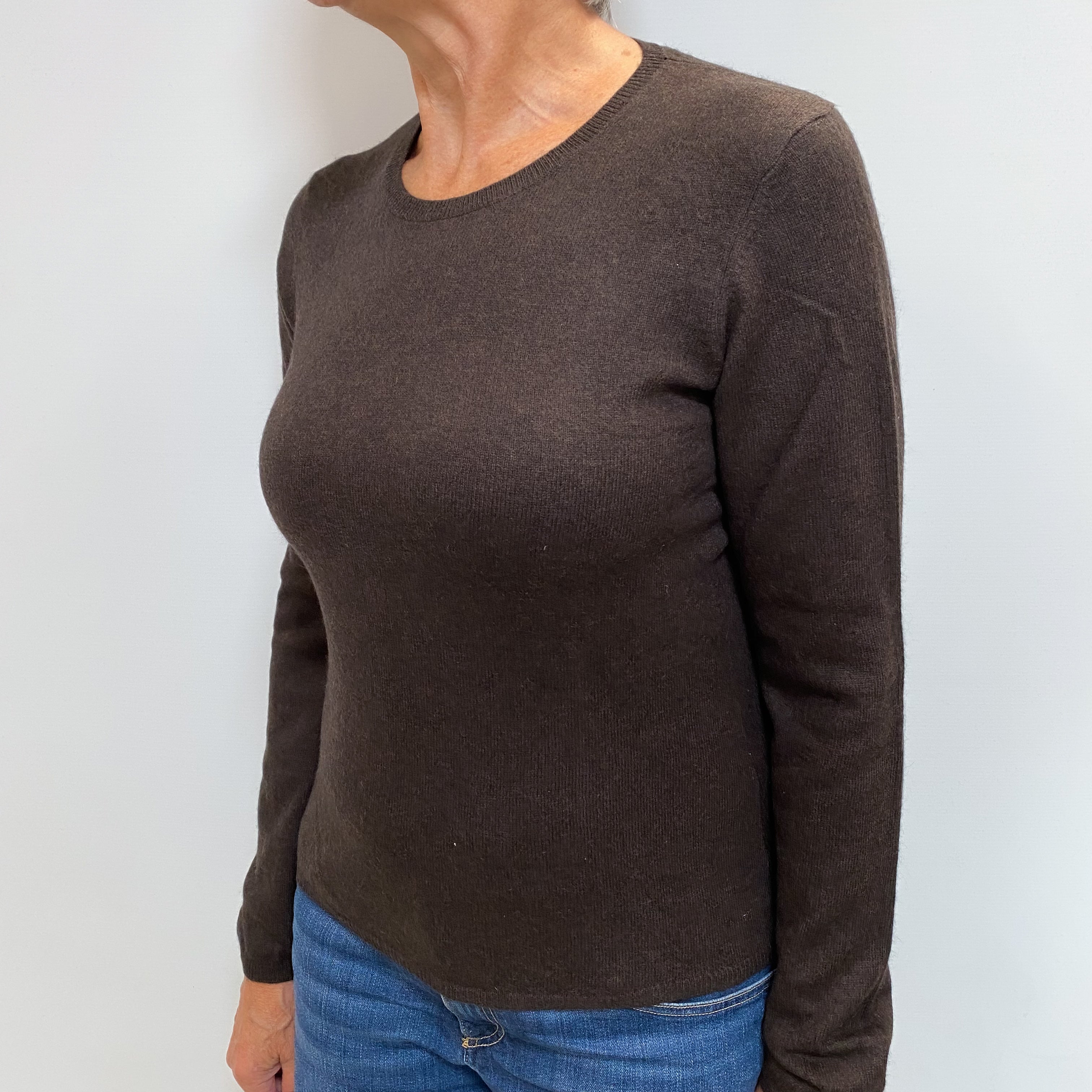 Dark Chocolate Brown Cashmere Crew Neck Jumper Medium