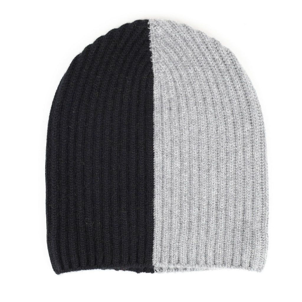 Scottish Black and Grey Luxury Chunky Cashmere Beanie Hat