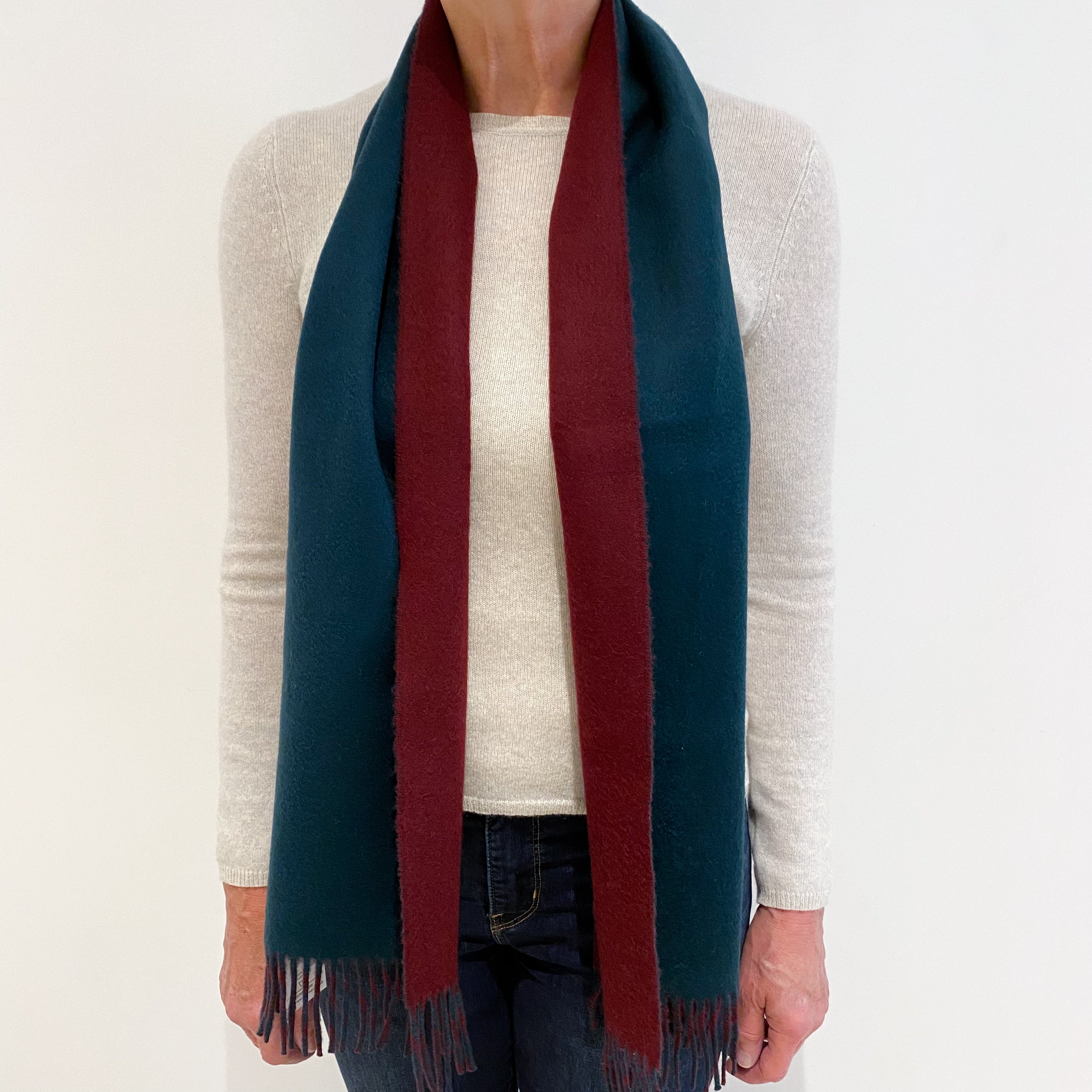 Brand New Scottish Forest Green and Burgundy Woven Cashmere Scarf