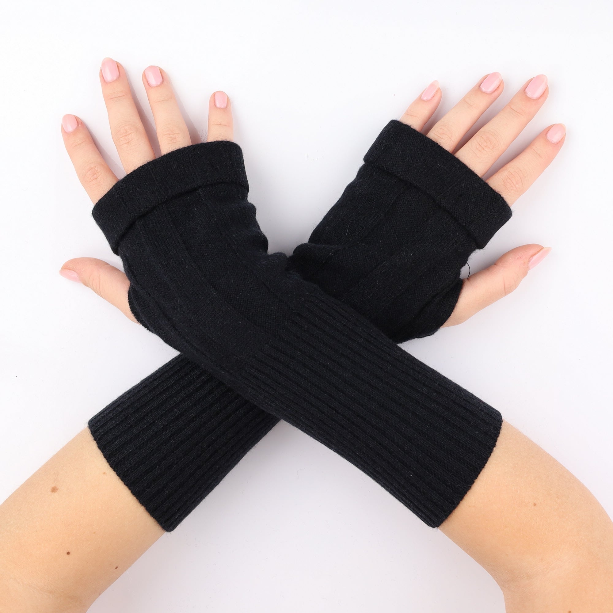 Black Ribbed Fingerless Gloves