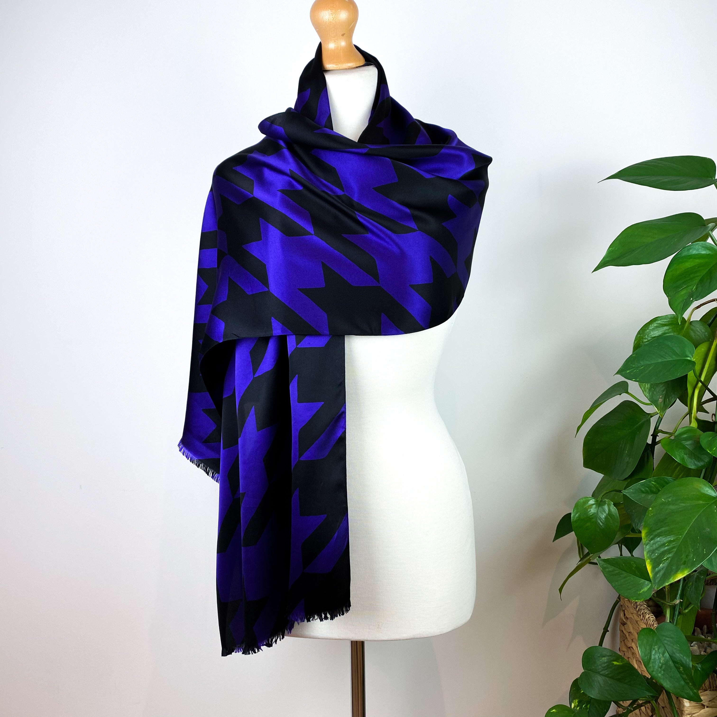 Jaeger Black & Purple Satin Silk Scarf
