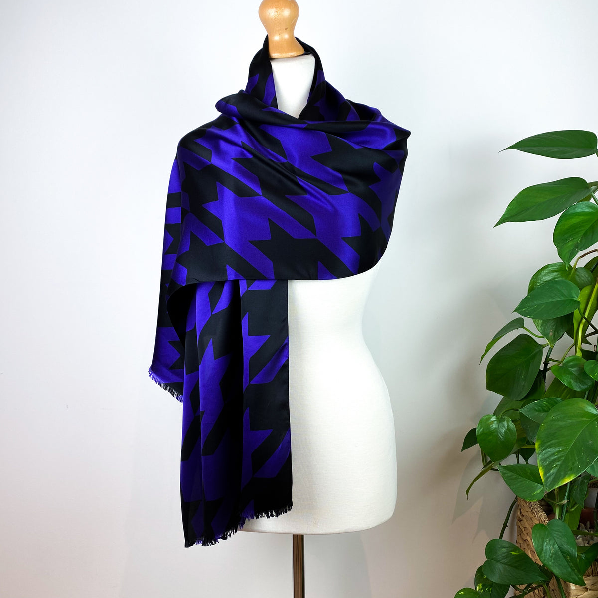 Jaeger Black & Purple Satin Silk Scarf