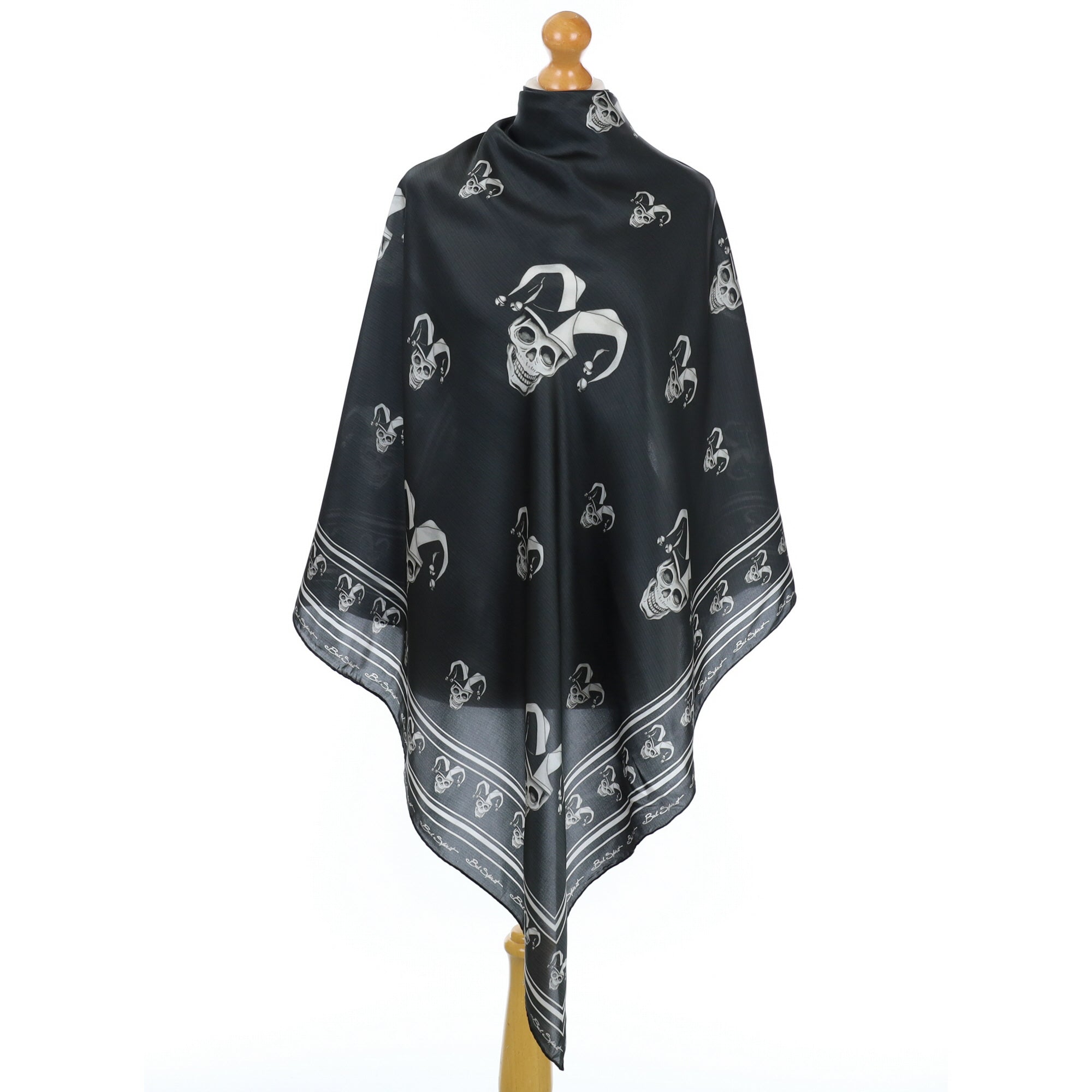 Black & White Jester Skull Design Silk Scarf