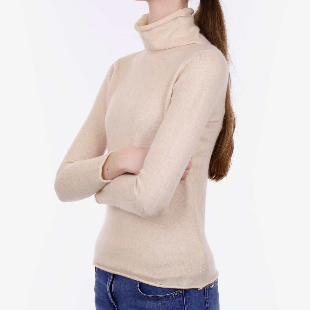 Oatmeal Marl Cashmere Funnel Neck Jumper Extra Small