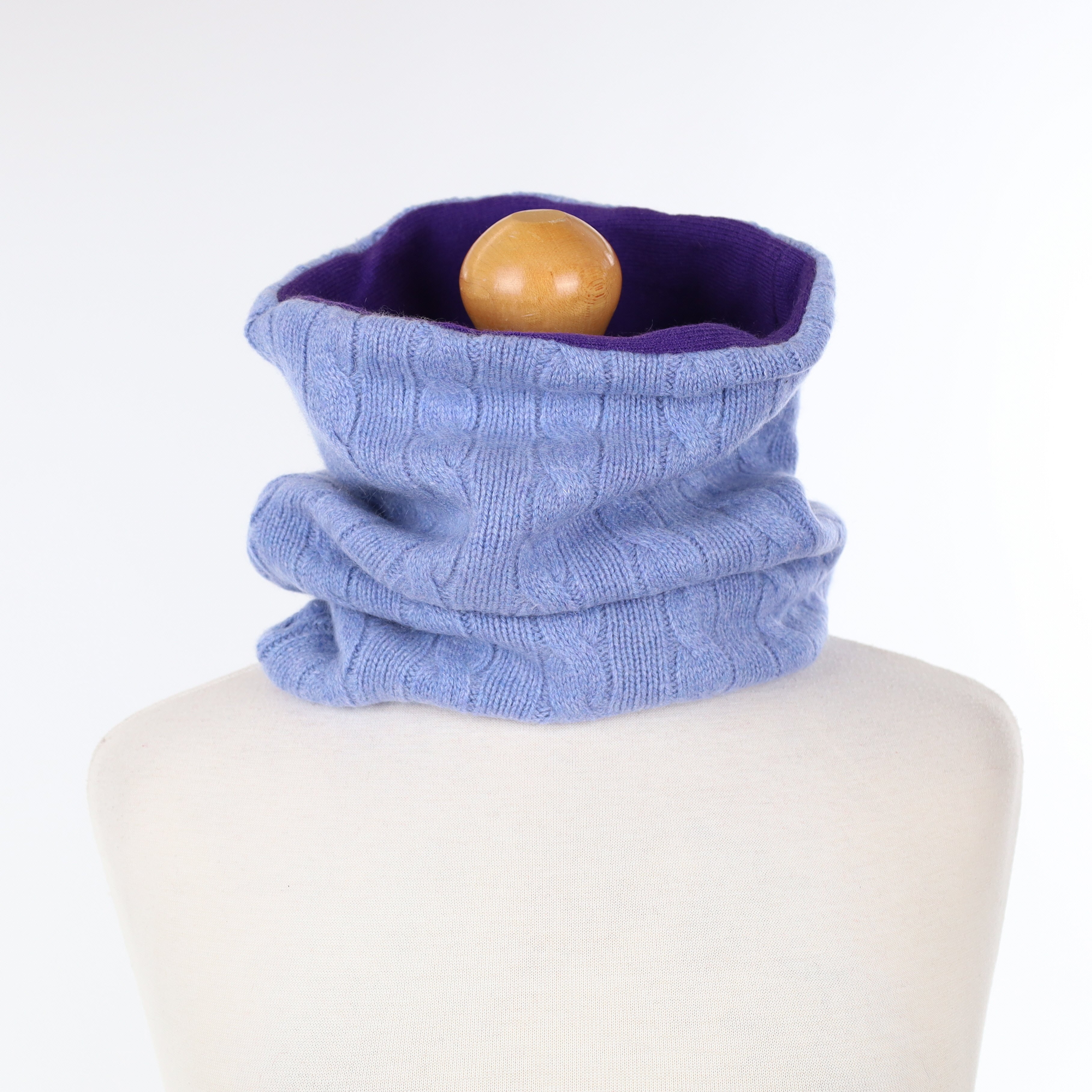 Sky Blue Cable and Iris Purple Luxury Double Layered Snood