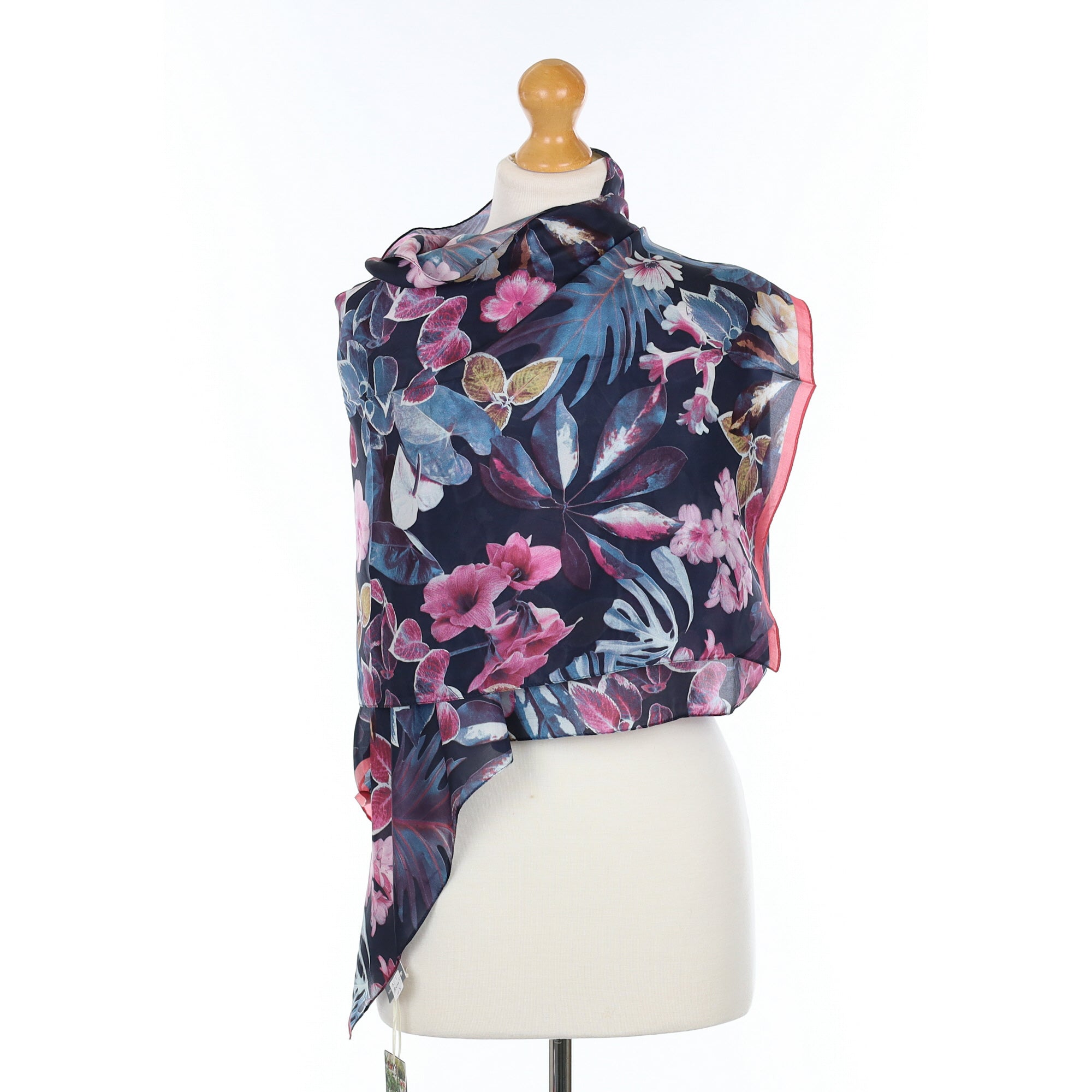 Brand New Black Floral Silk Scarf