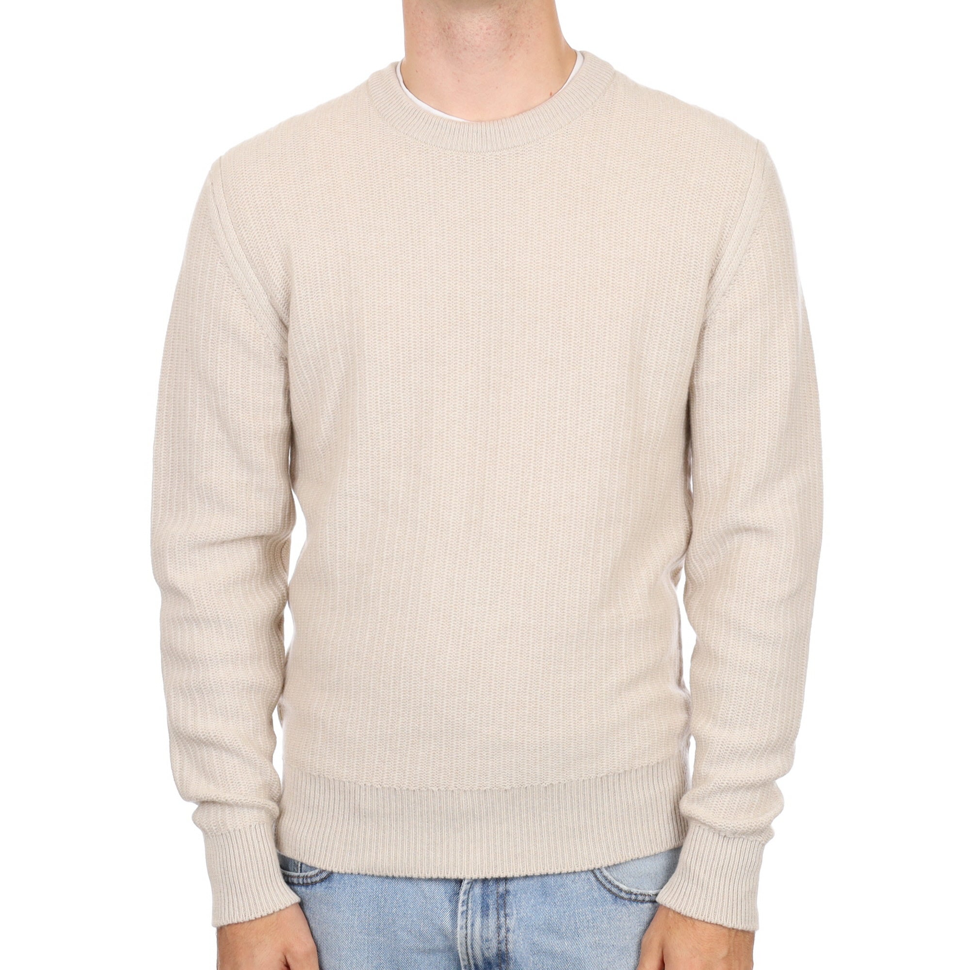 Men’s Brand New Scottish Oatmeal Beige Cashmere Crew Neck Jumper Medium
