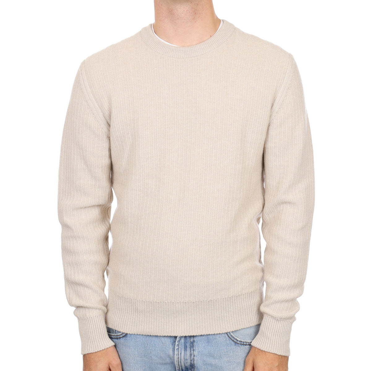 Men’s Brand New Scottish Oatmeal Beige Cashmere Crew Neck Jumper Medium