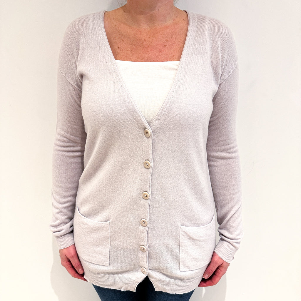 Palest Grey Cashmere V-Neck Cardigan Large