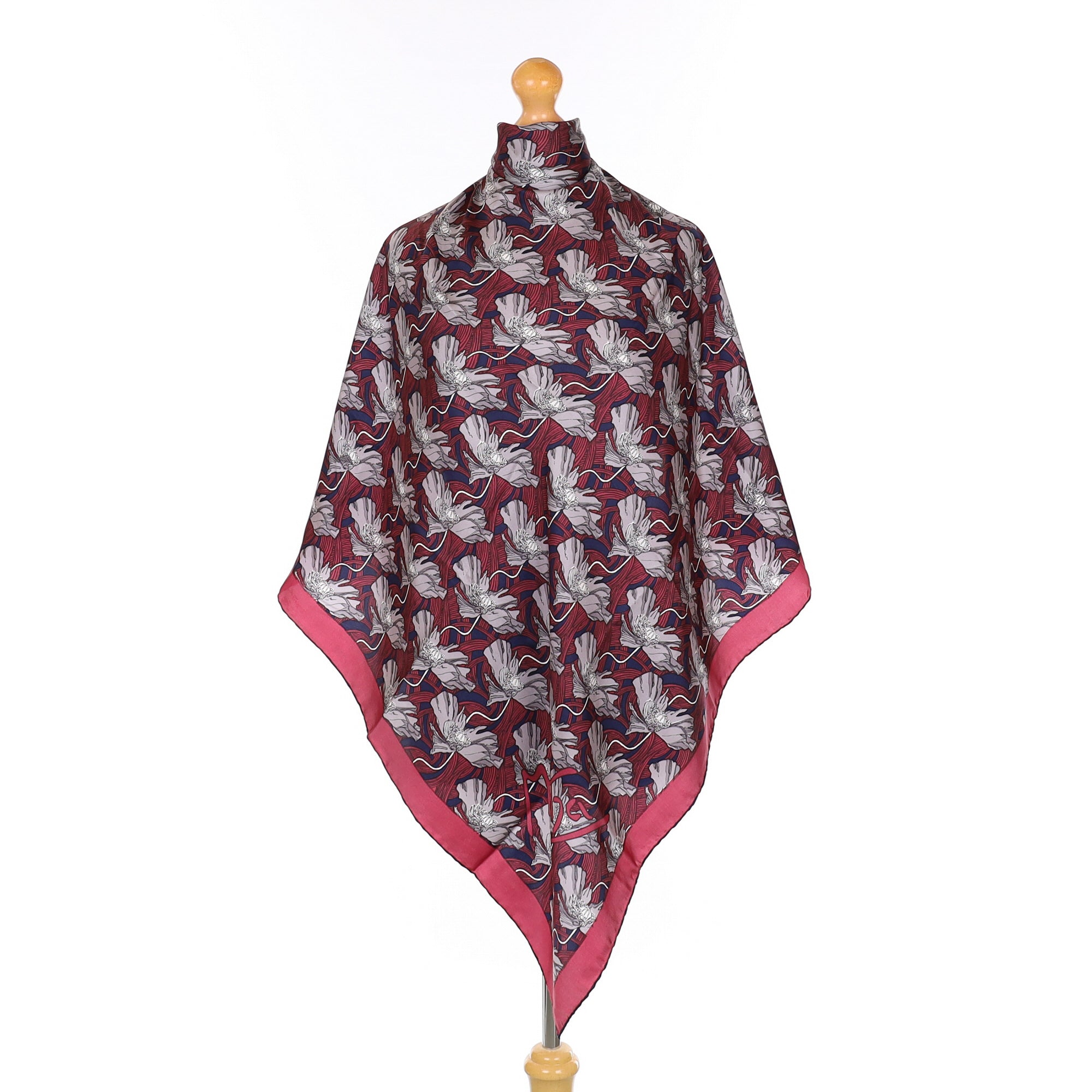 Deep Mulberry Floral Patterned Silk Scarf