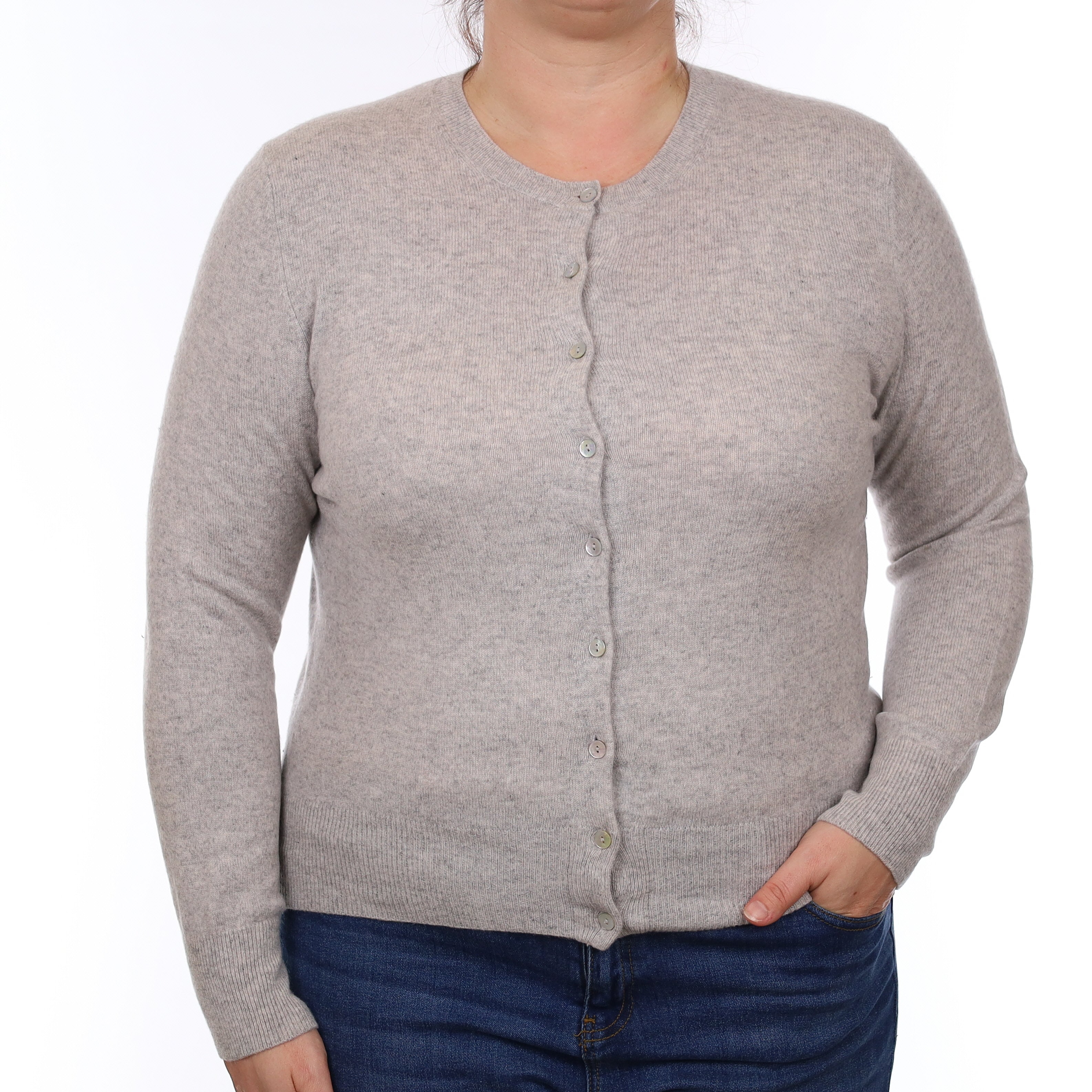 Mist Grey Cashmere Crew Neck Cardigan Large
