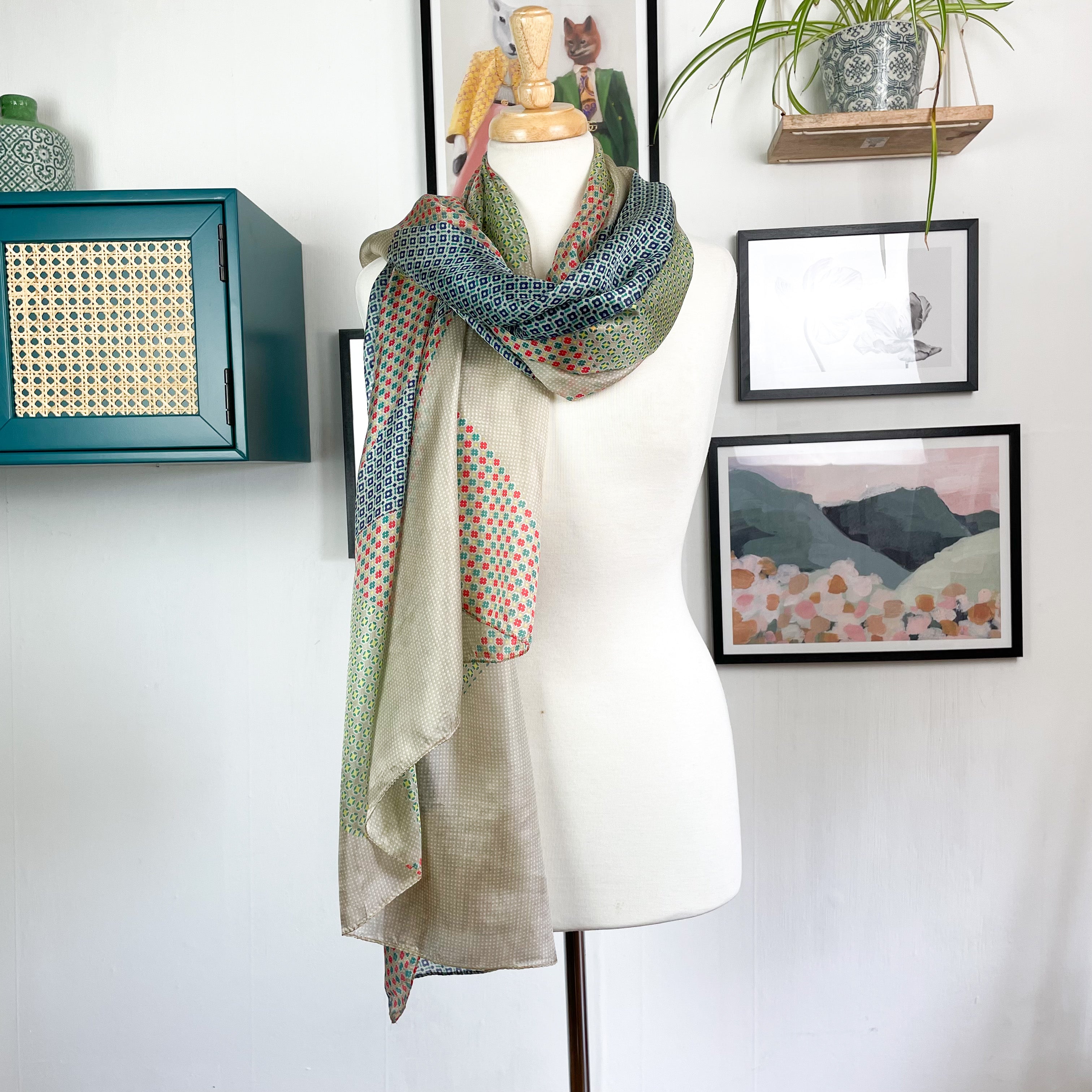 Large Geometric Wrap Style Silk Scarf
