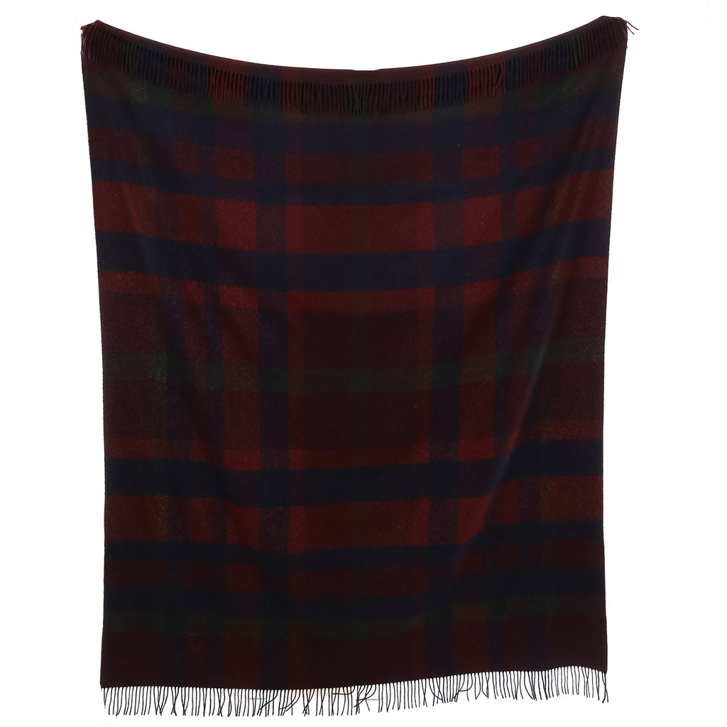 Brand New English Wine and Navy Plaid Luxury Woven Cashmere Blanket