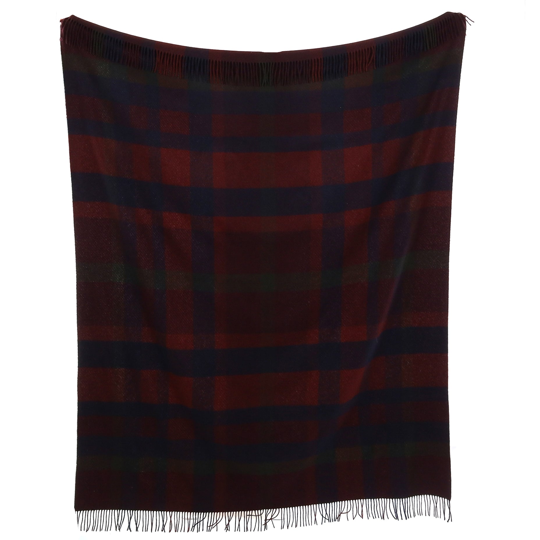 Brand New English Wine and Navy Plaid Luxury Woven Cashmere Blanket