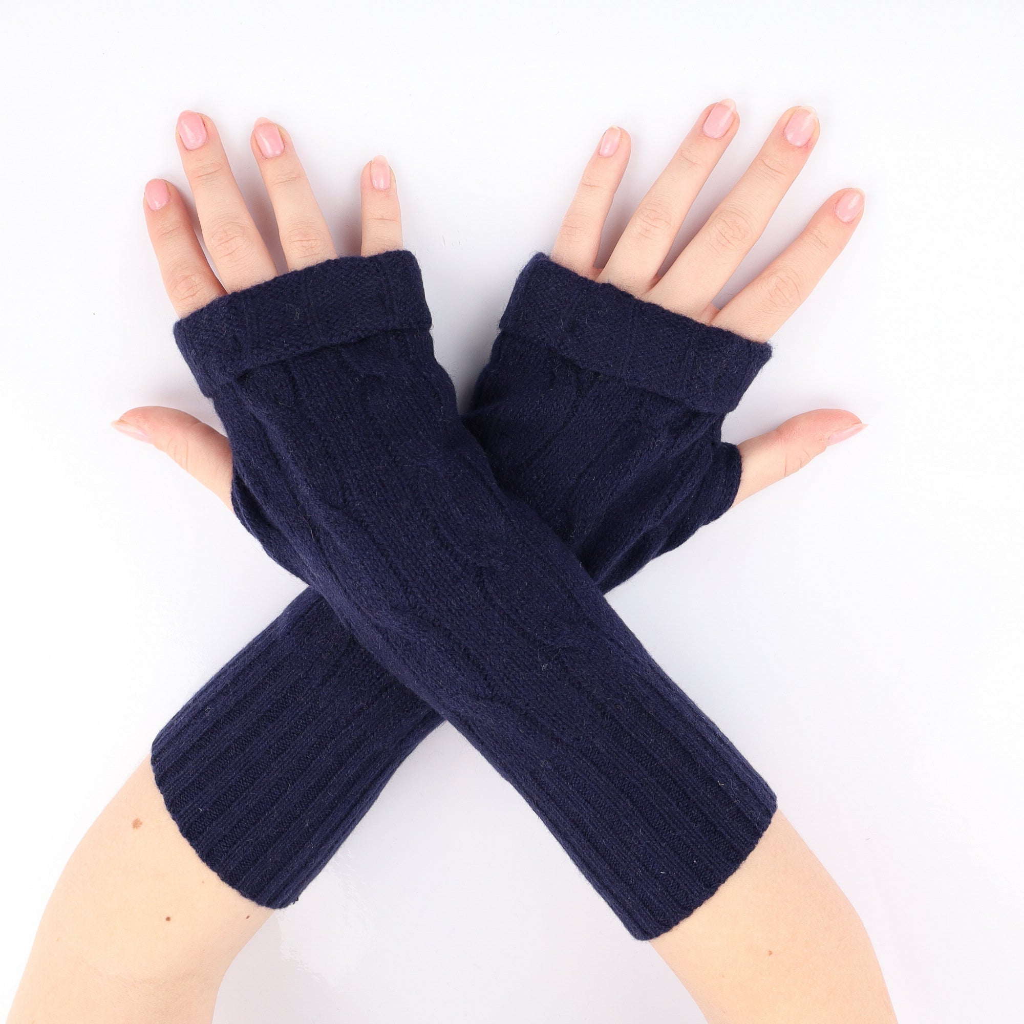 Dark Navy Cable Fingerless Gloves