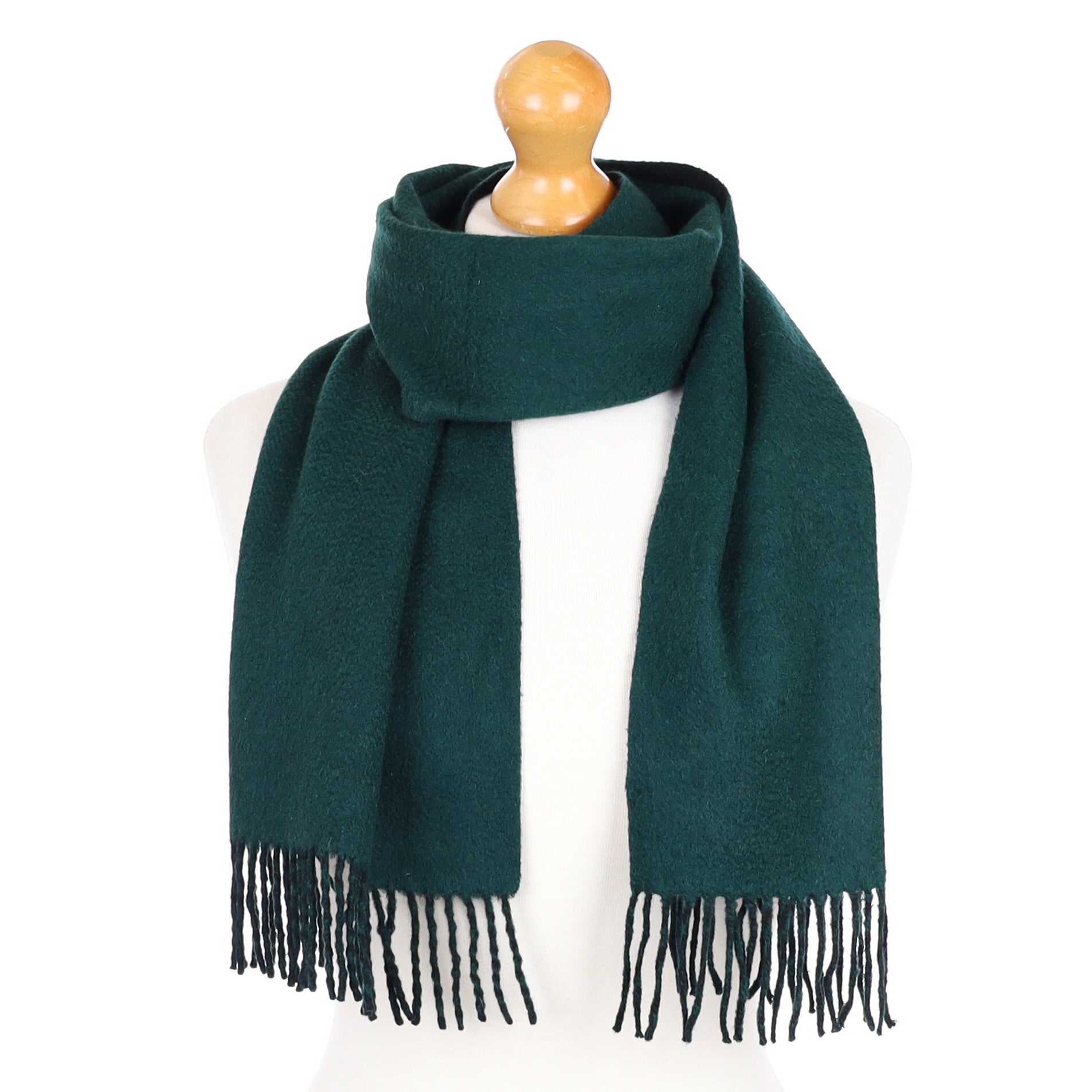 Bottle Green and Black Cashmere Fringed Woven Scarf