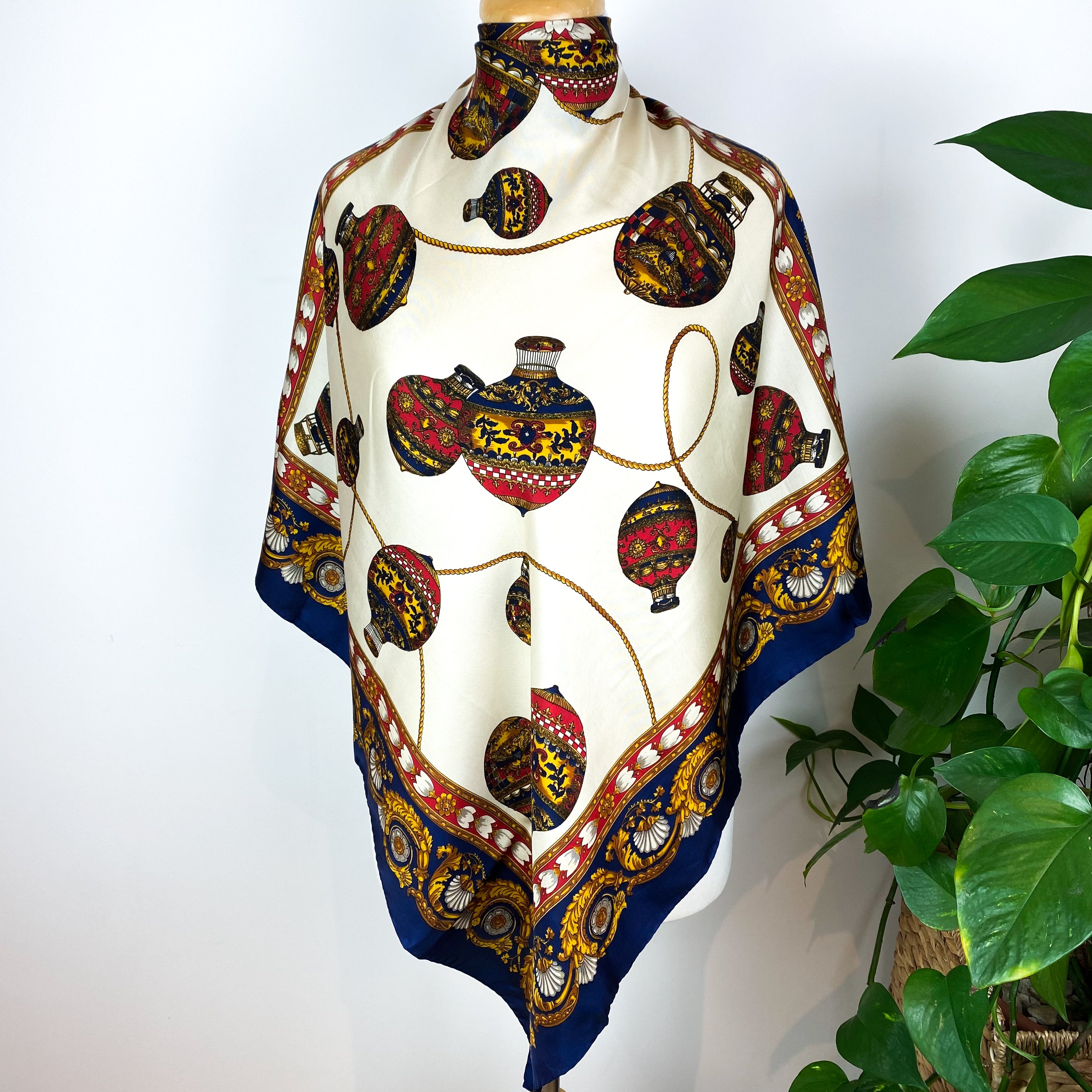 Hot Air Balloon Design Italian Vintage Silk Scarf