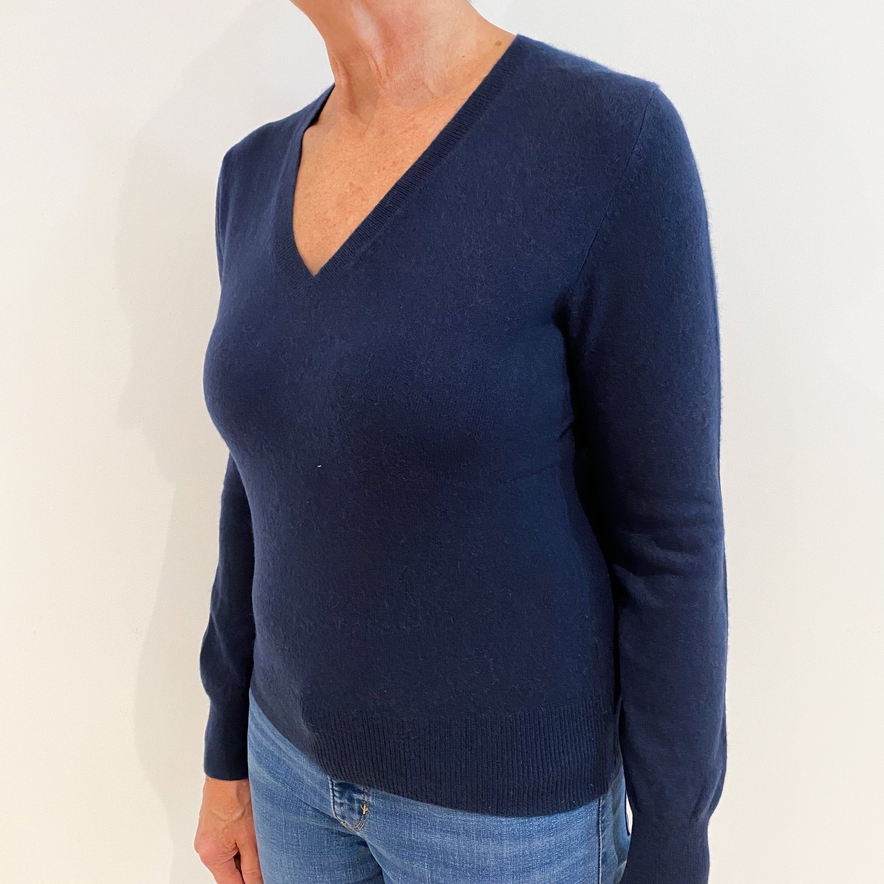 Navy Blue Cashmere V-Neck Jumper Medium