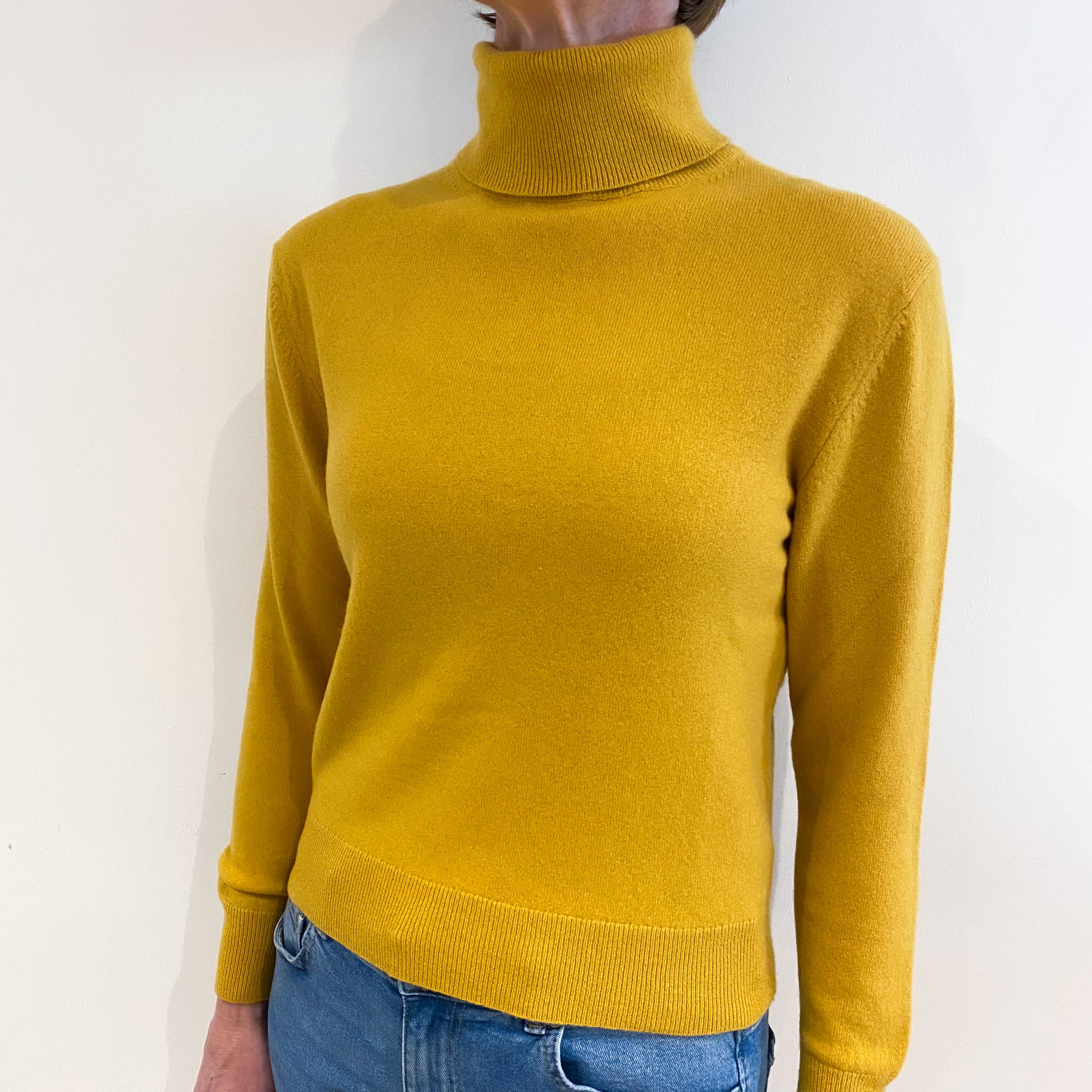 Mustard Yellow Cashmere Polo Neck Jumper Small