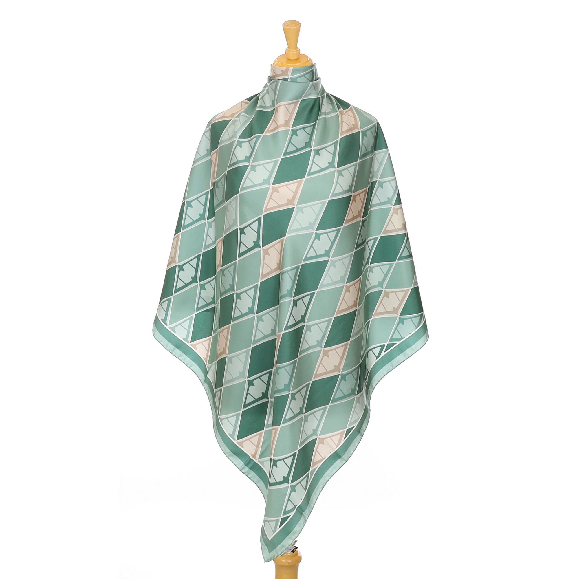 Aspinal Green Patterned Silk Scarf