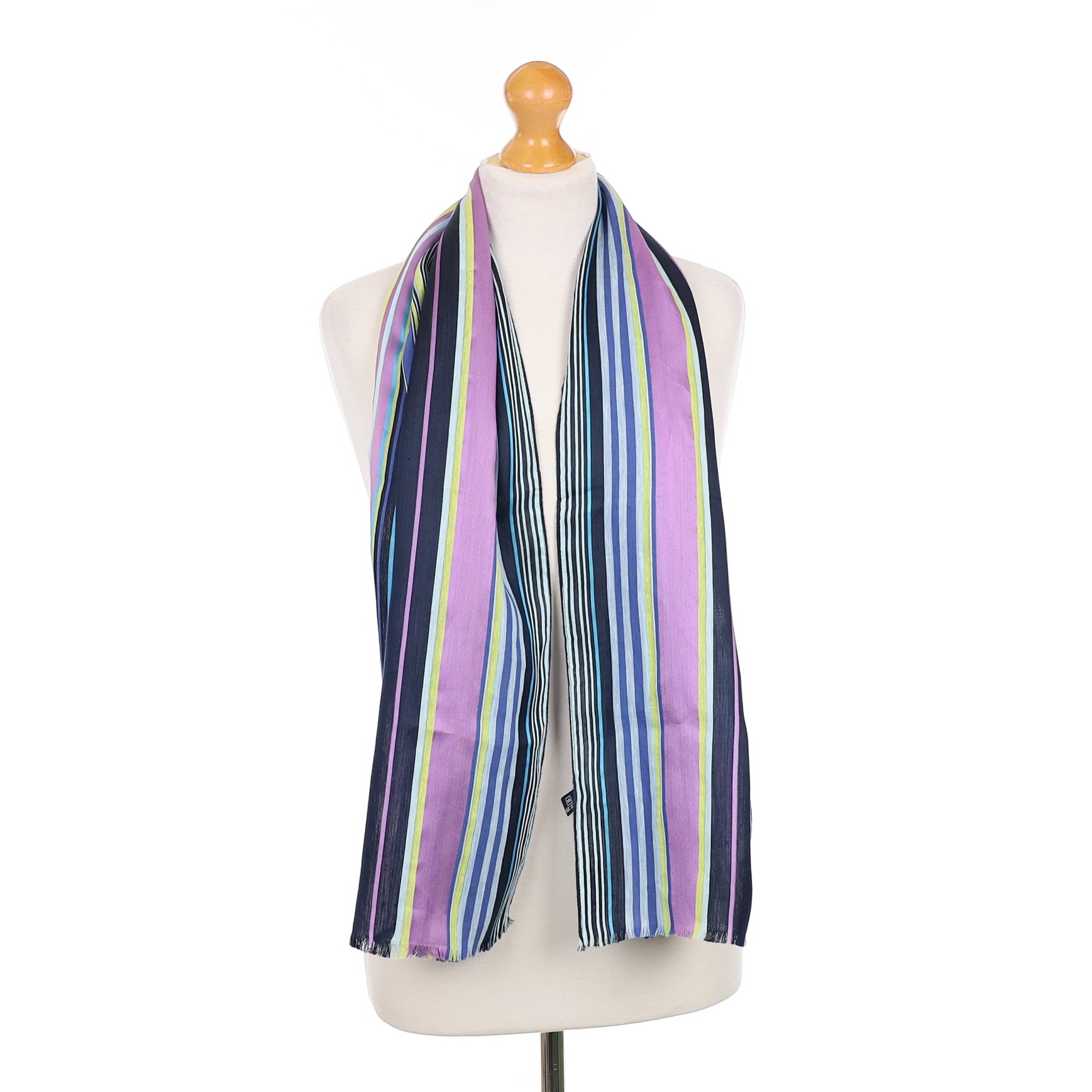 Purple and Blue Striped Silk Blend Scarf
