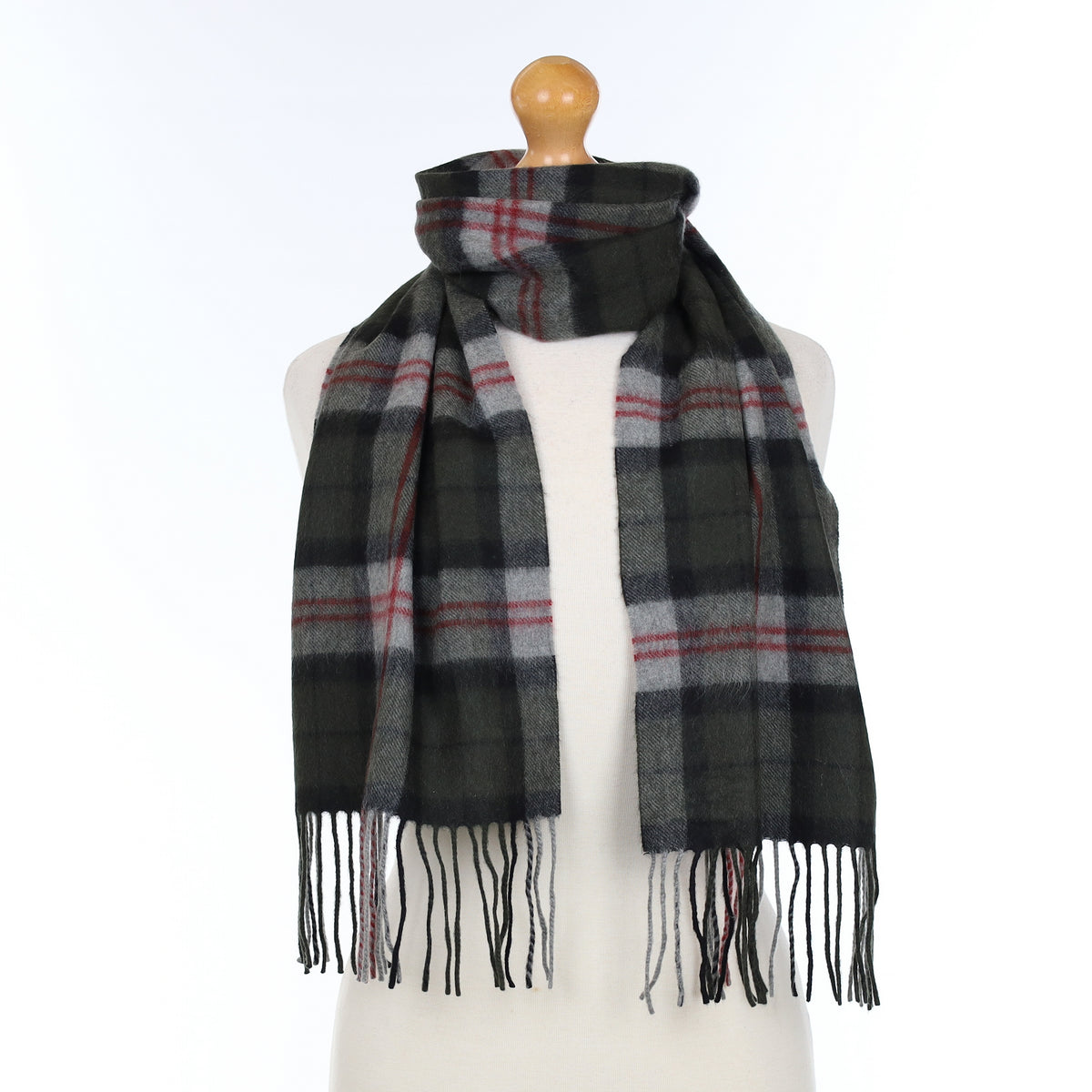 Grey and Red Checked Cashmere Woven Scarf