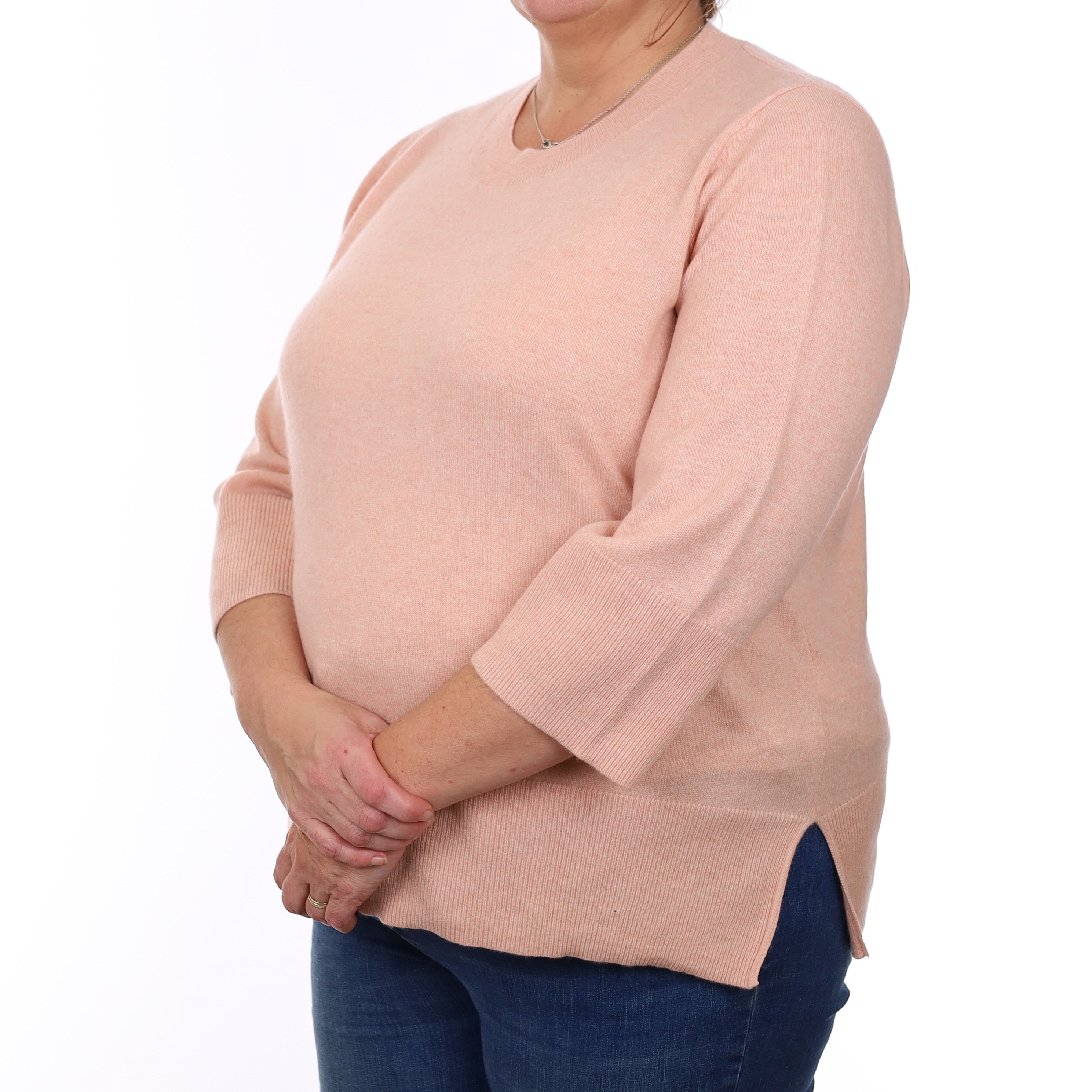 Shell Pink Cashmere 3/4 Sleeved Crew Neck Jumper Extra Large