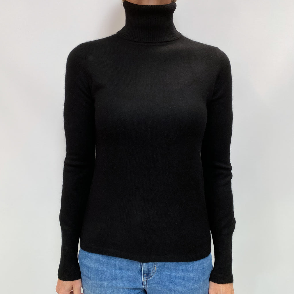 Black Cashmere Polo Neck Jumper Small