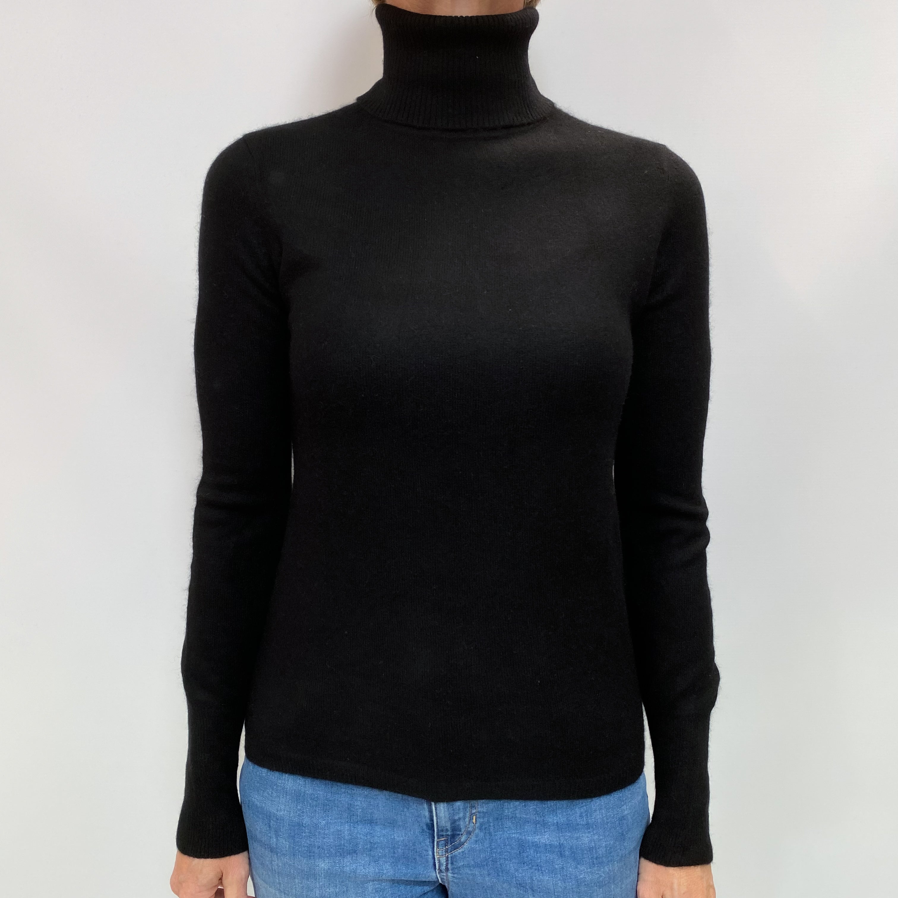 Black Cashmere Polo Neck Jumper Small