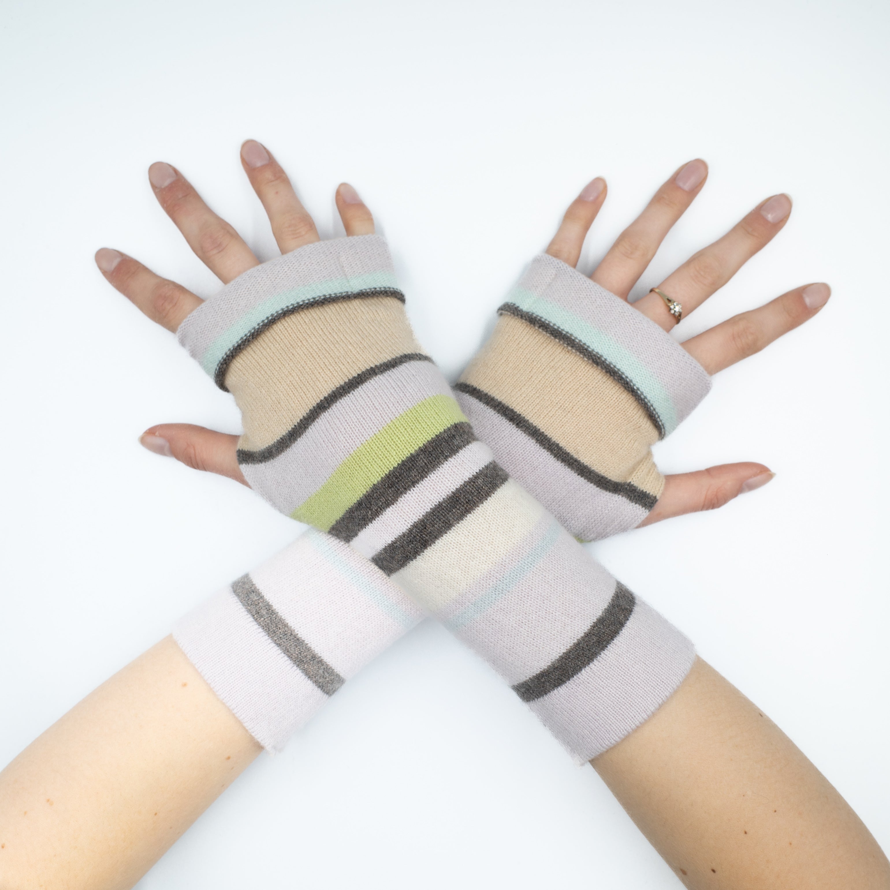 Muted Multicoloured Striped Fingerless Gloves