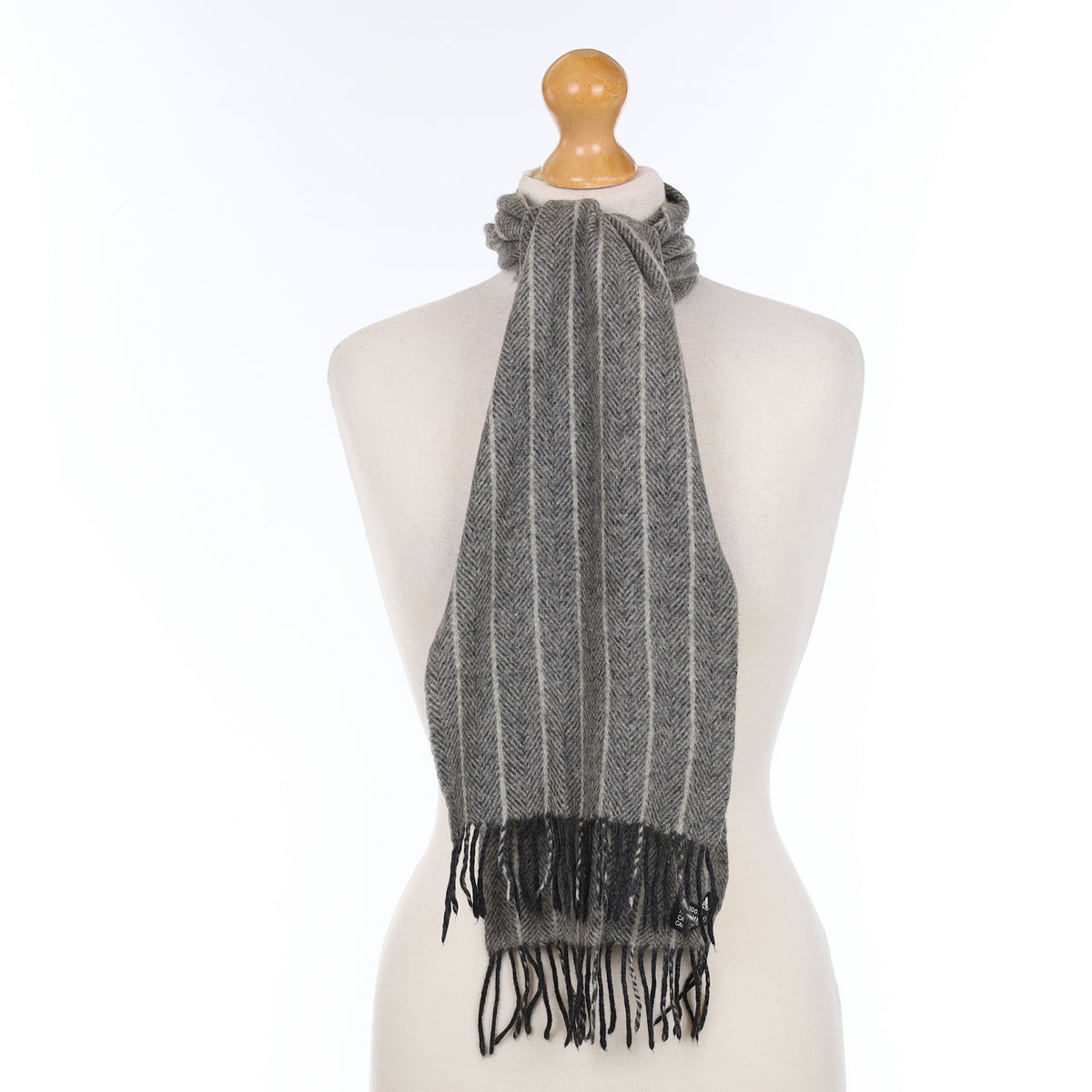 Grey Herringbone Cashmere Woven Scarf