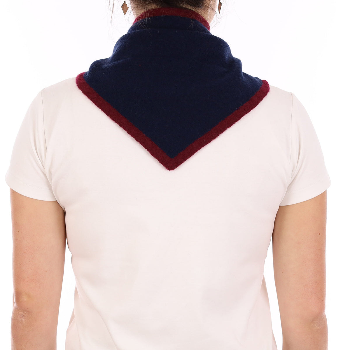 Brand New Navy and Wine Red Recycled Cashmere Triangle Scarf
