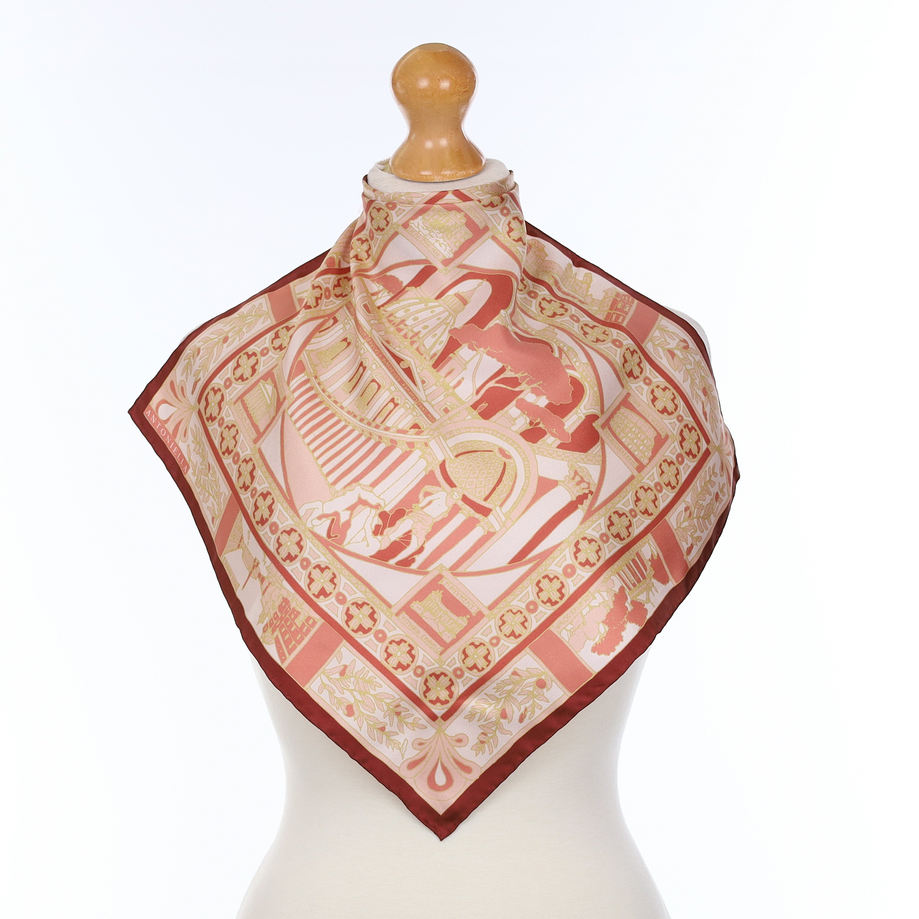Red And Pink Ancient Street Scene Silk Pocket Square