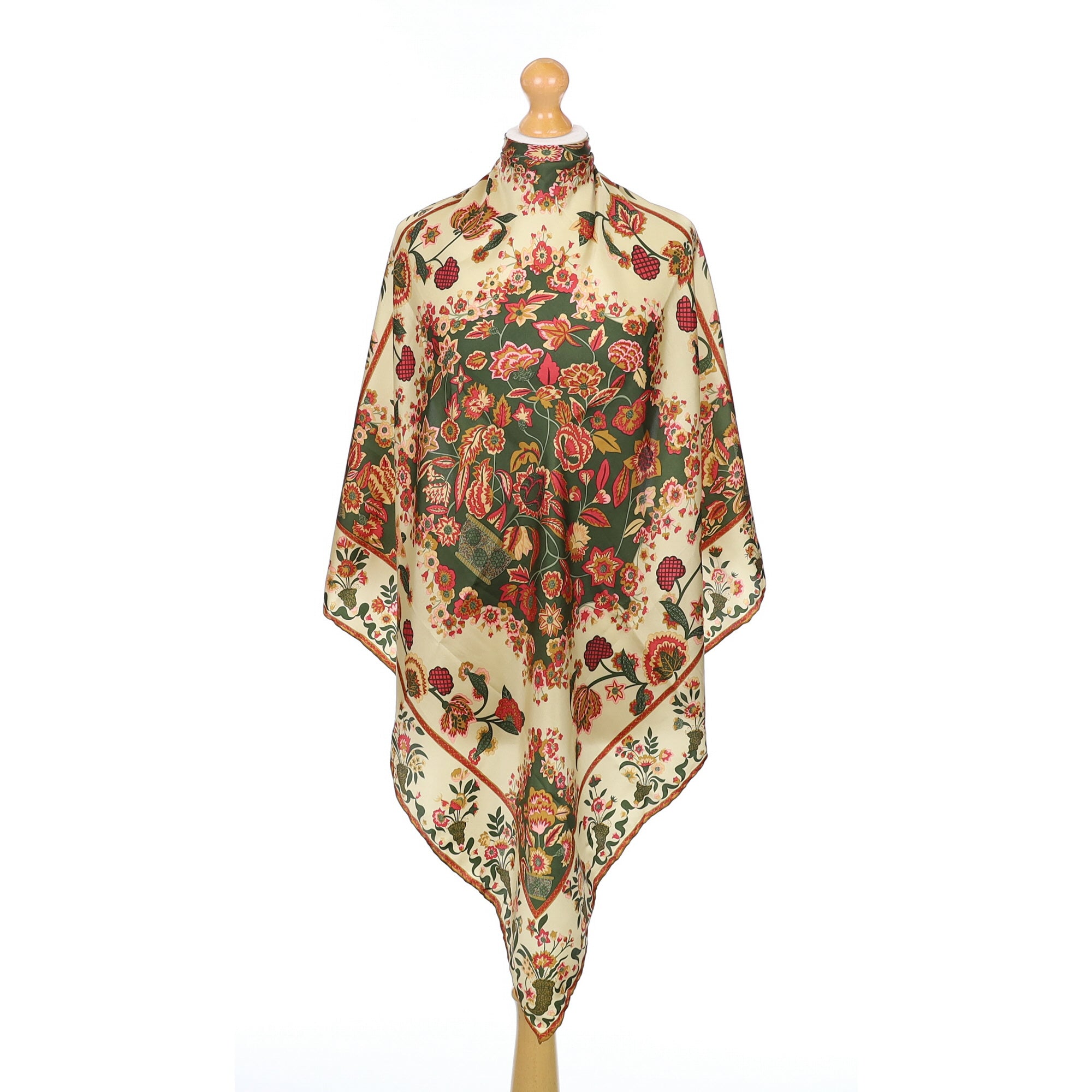 Beckford Silk Green and Pink Floral Silk Scarf