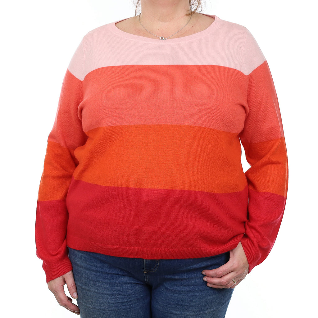 Red and Orange Striped Cashmere Crew Neck Jumper XXL