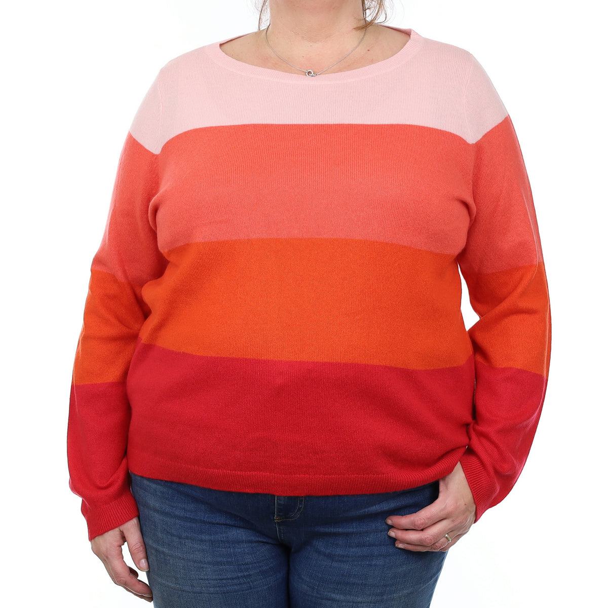 Red and Orange Striped Cashmere Crew Neck Jumper XXL